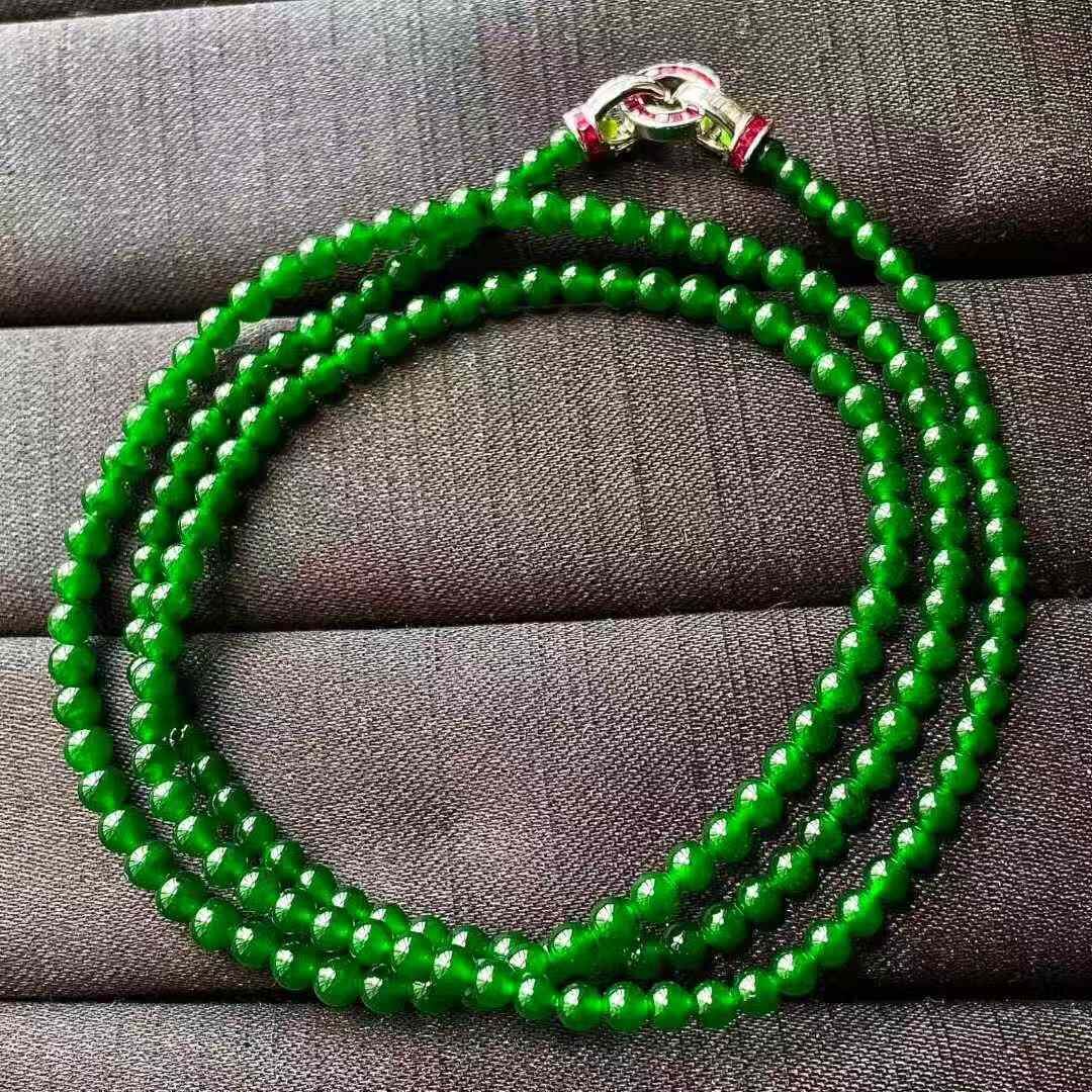 翡翠冰帝王綠珠鏈 (3.6mm直徑),天然翡翠A玉, 緬甸玉, Jade, Jadeite