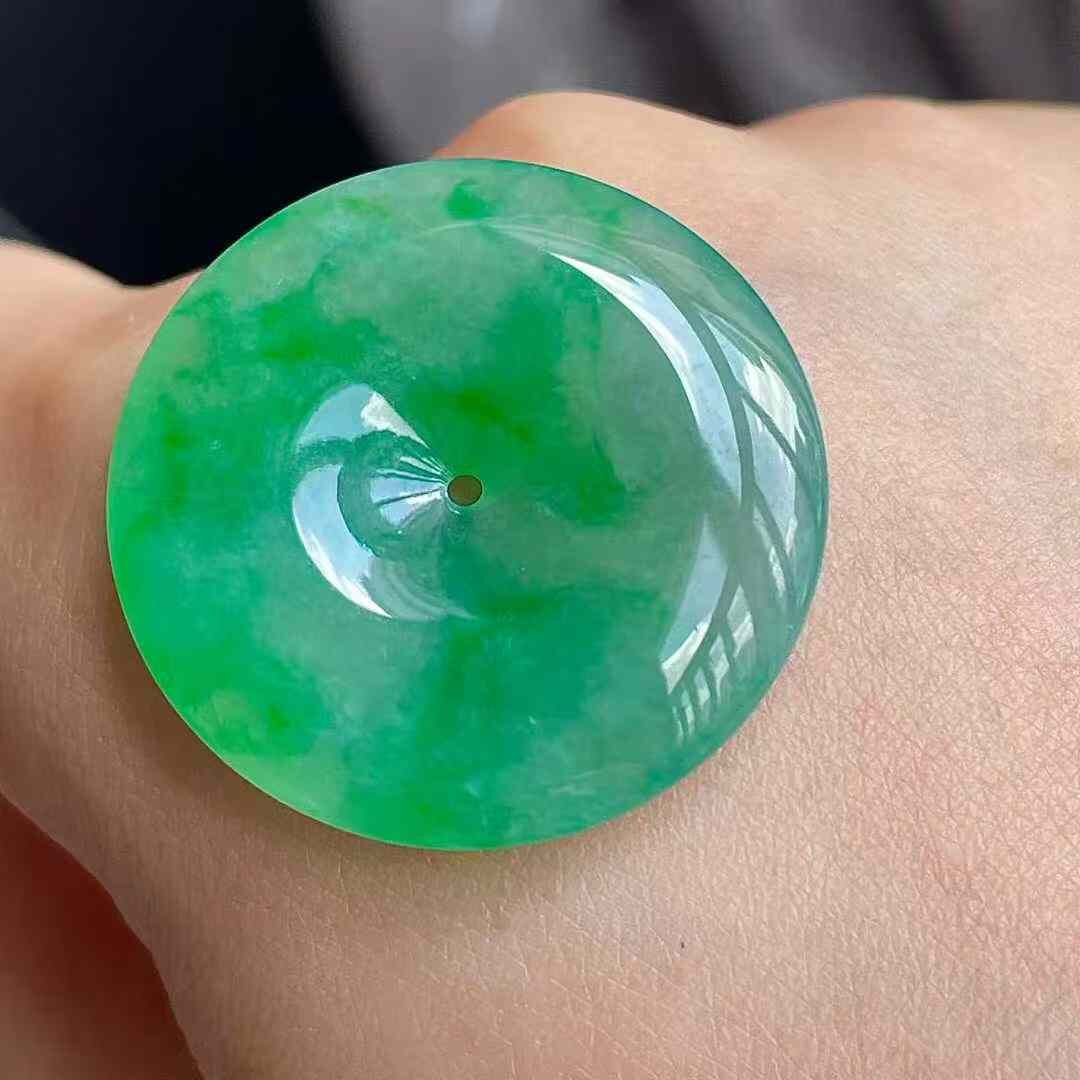 翡翠冰陽綠平安扣吊墜 (27.2mm直徑),天然翡翠A玉, 緬甸玉, Jade, Jadeite