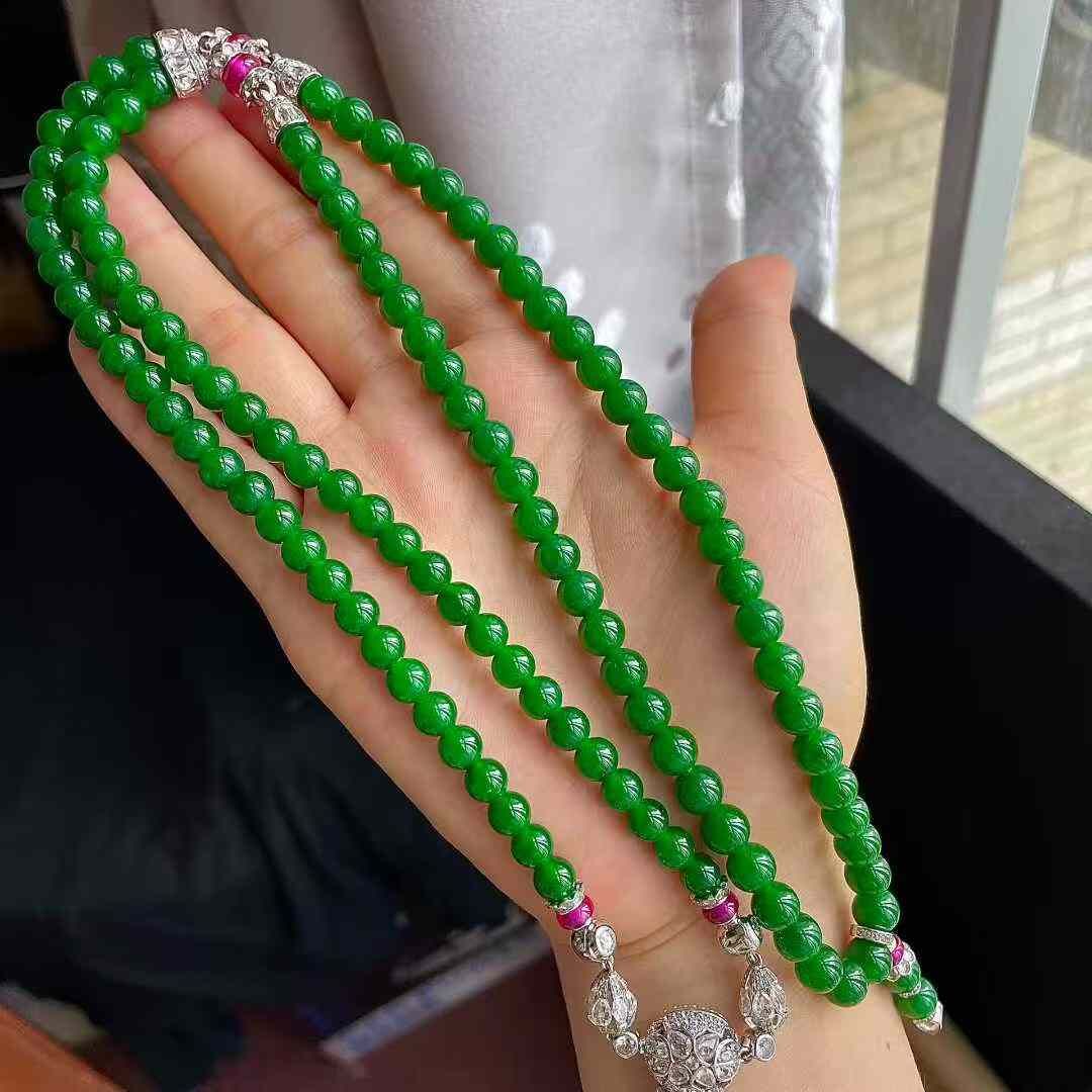 975542 翡翠冰辣綠珠鏈 (5.9-7mm直徑)