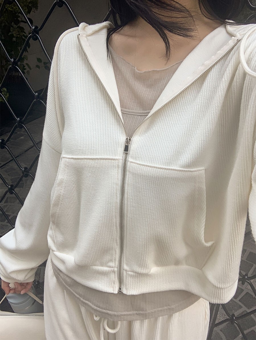 韓國Cherrykoko授權 輕柔絮語休閒直紋連帽棉外套