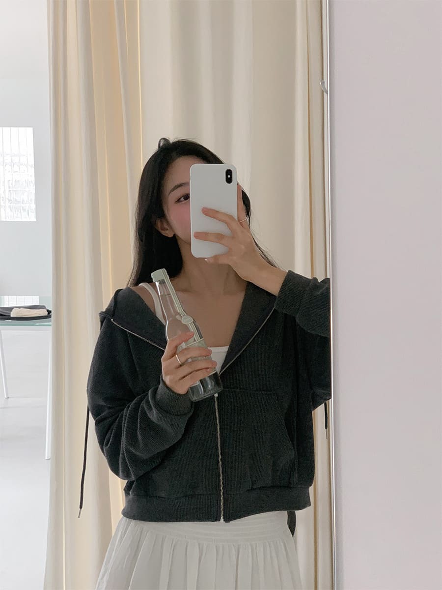 韓國Cherrykoko授權 輕柔絮語休閒直紋連帽棉外套