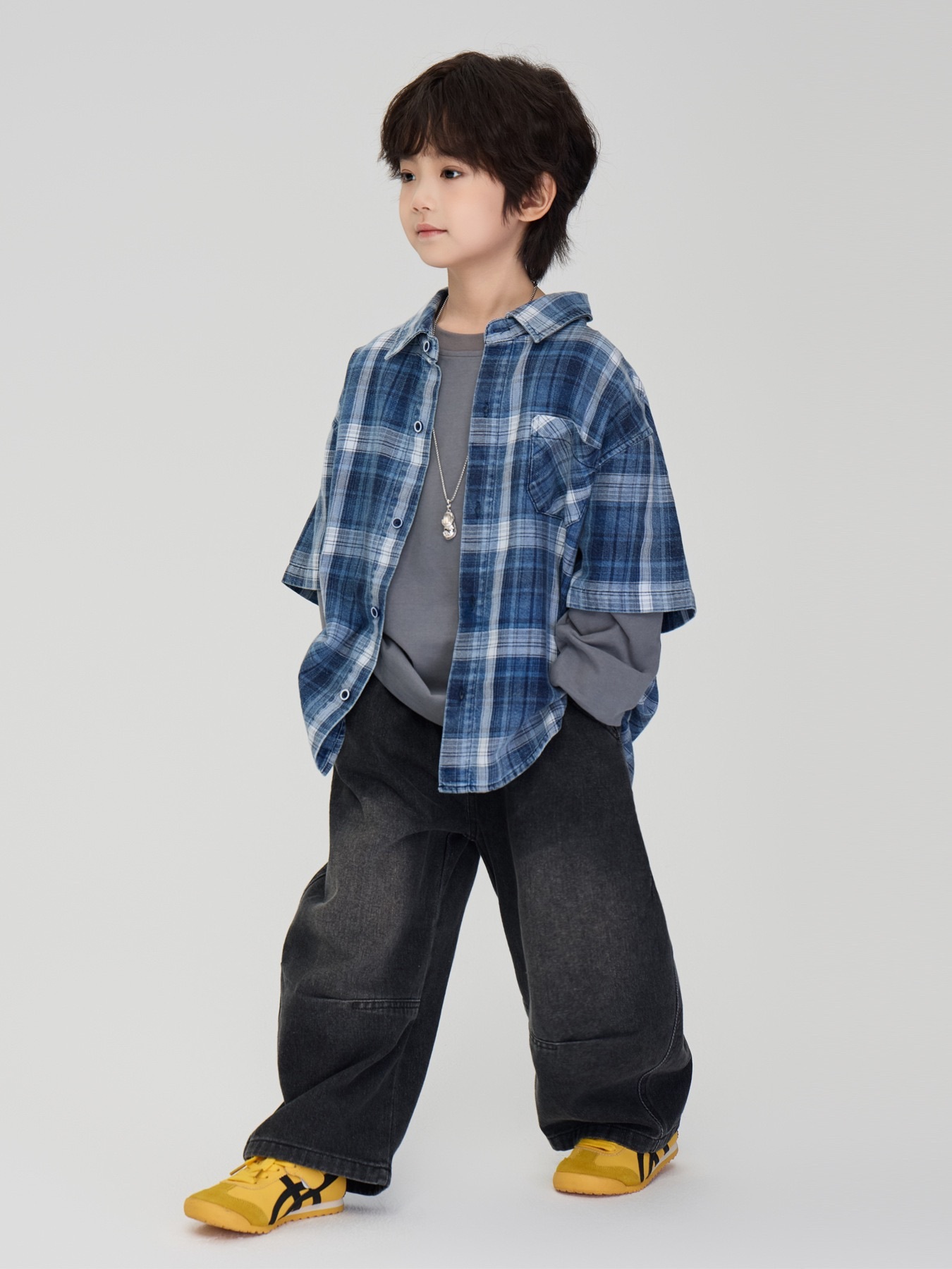 復古格子真兩件上衣