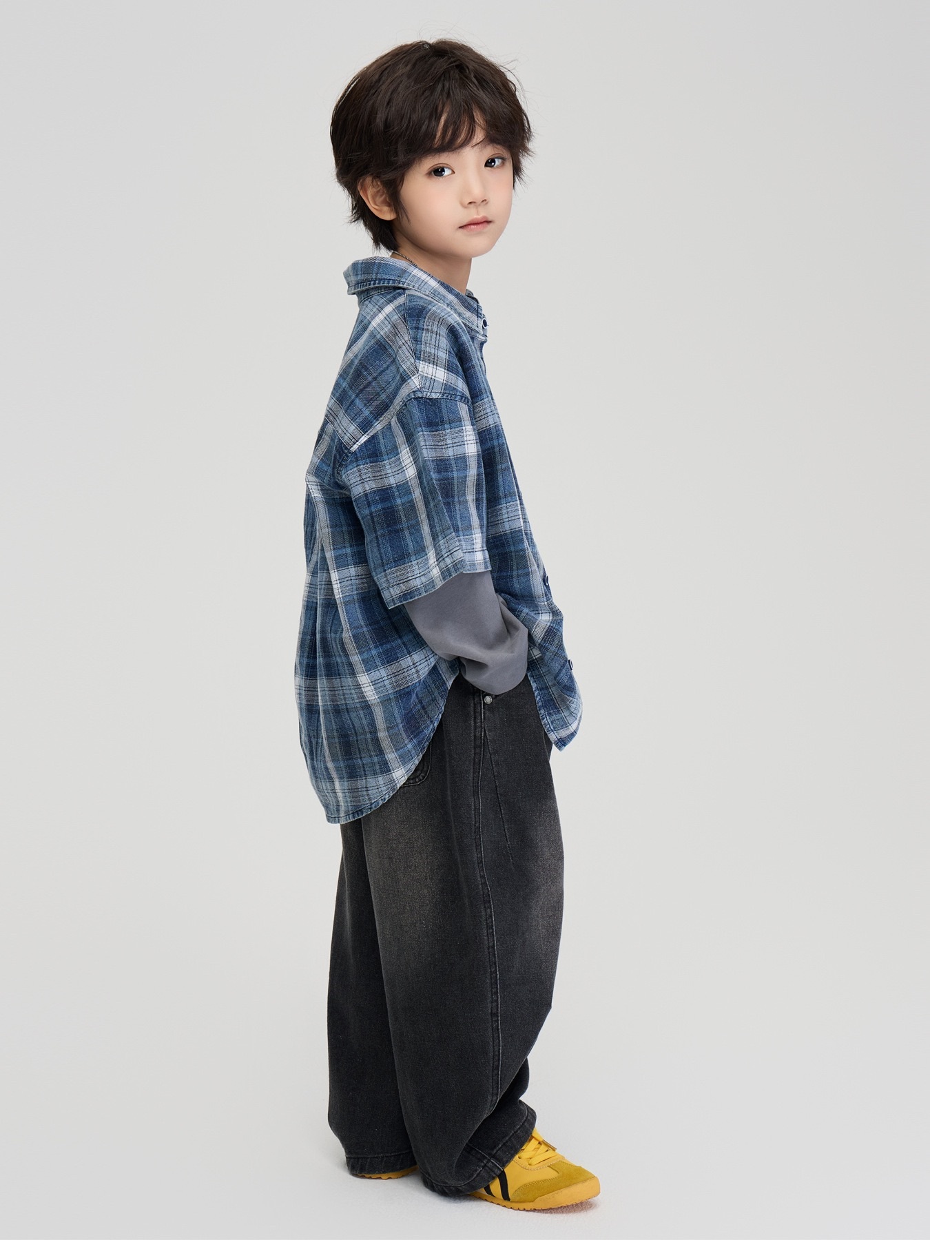 復古格子真兩件上衣