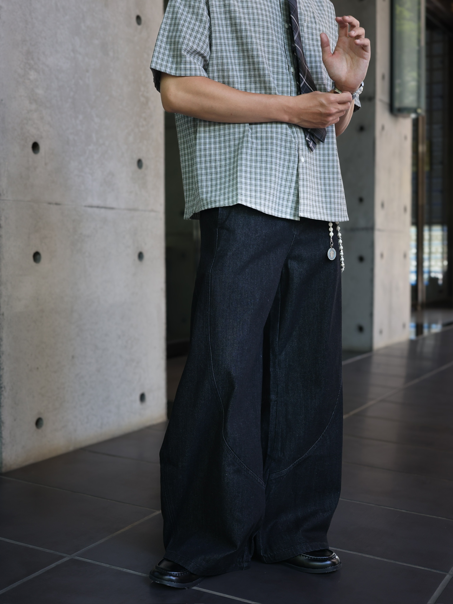 （現貨）NJ233 美式復古立體拼接原色牛仔彎刀褲