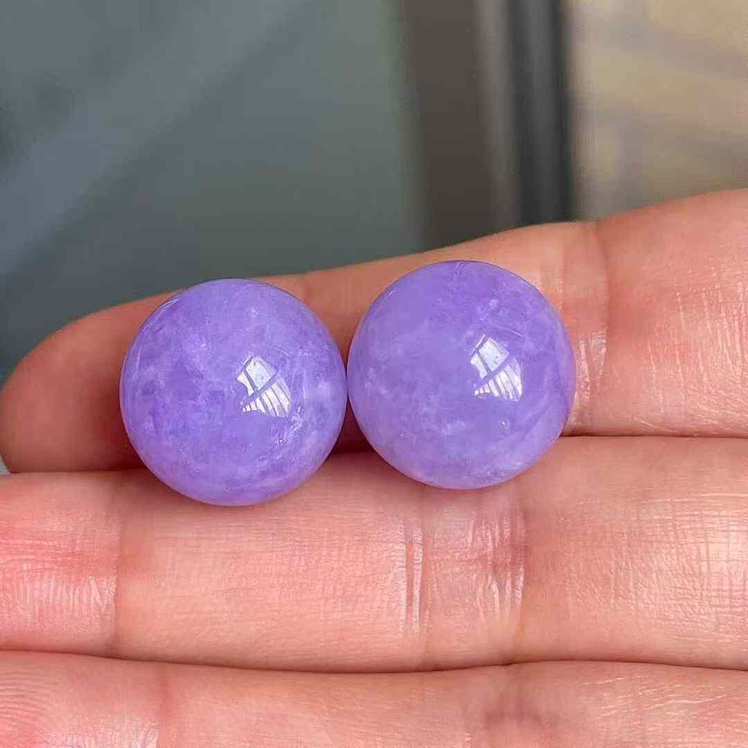 975547 翡翠冰種紫羅蘭圓珠一對