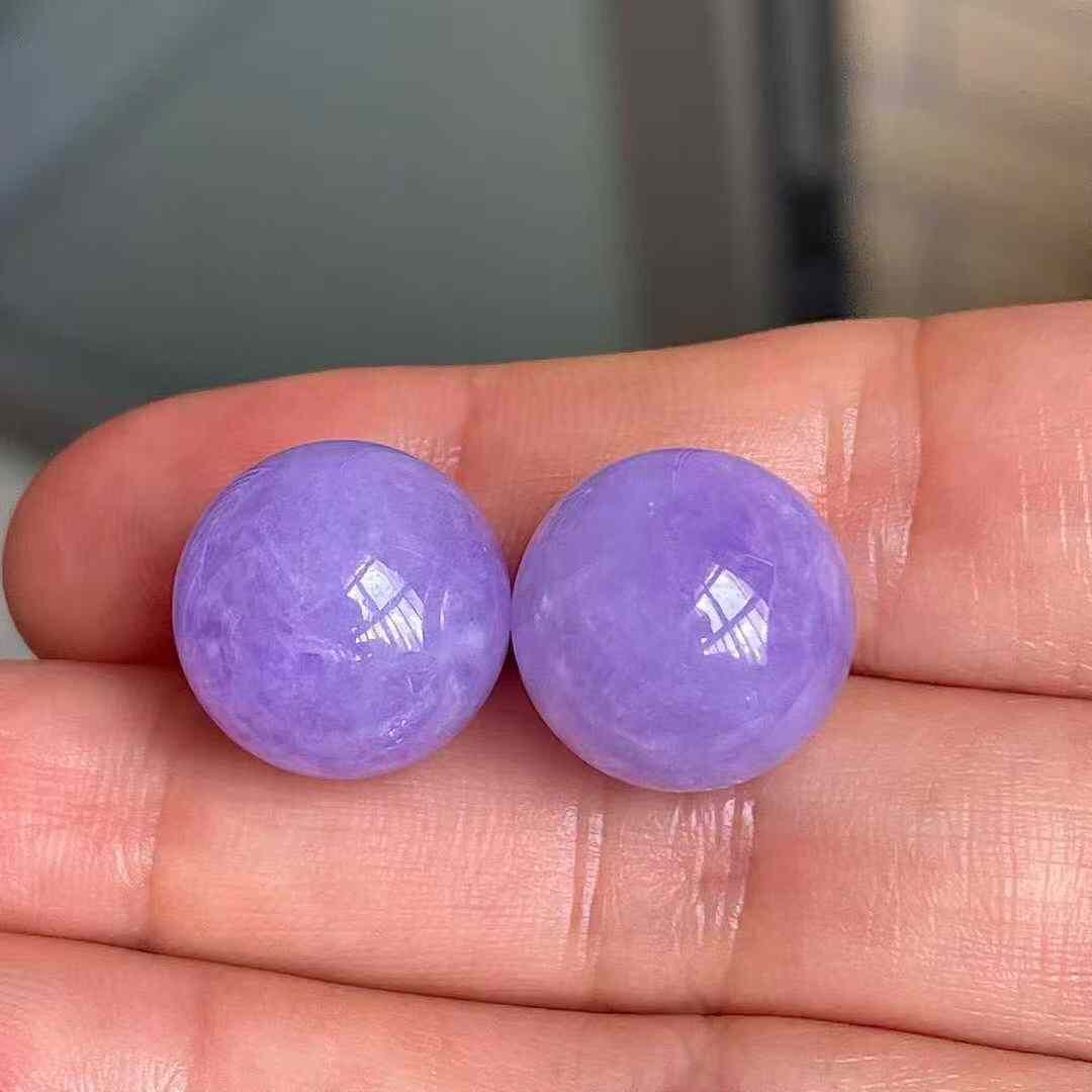 翡翠冰種紫羅蘭圓珠一對,天然翡翠A玉, 緬甸玉, Jade, Jadeite