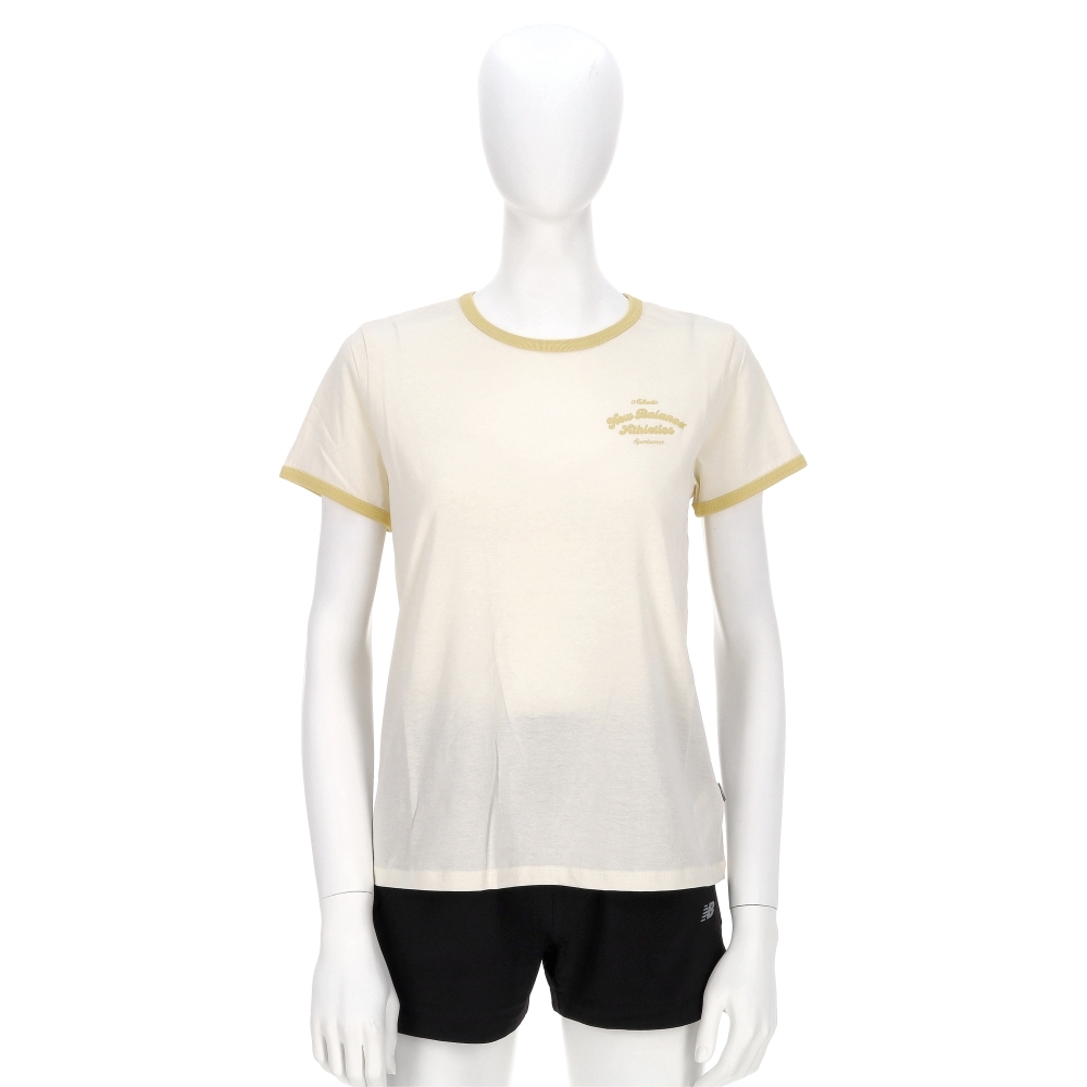 New Balance 女款 米黃色 NB 撞色 滾邊 休閒 短袖 WT53524PEF