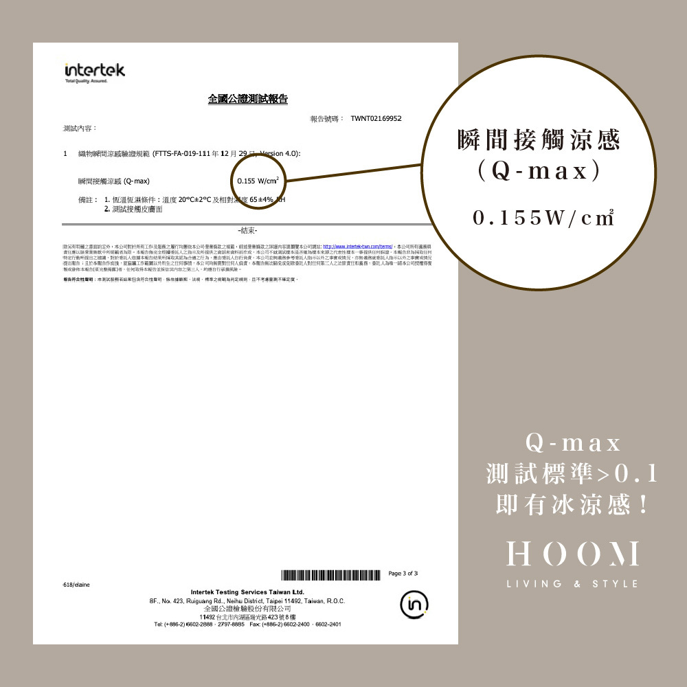 華夫格涼感地毯Q-max證書