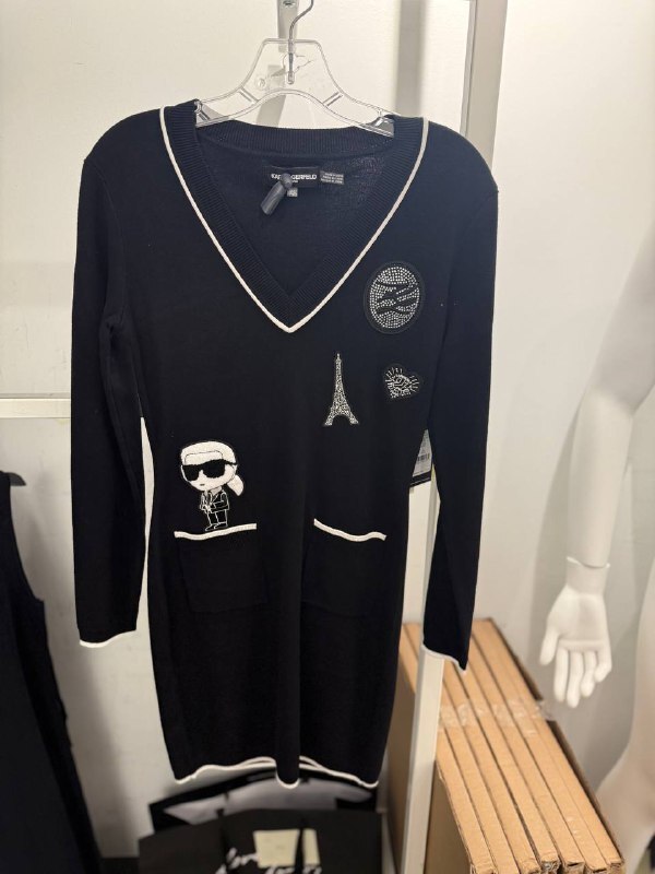 [U] KARL LAGERFELD BLACK SWEATER DRESS WITH PATCH, L5ZOS772-BLK (UKL26)
