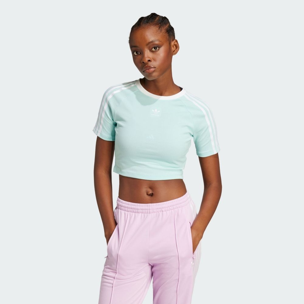 ADIDAS 短T 3-STRIPES BABY TEE 薄荷綠 三線 短版 短袖 女 JD0306