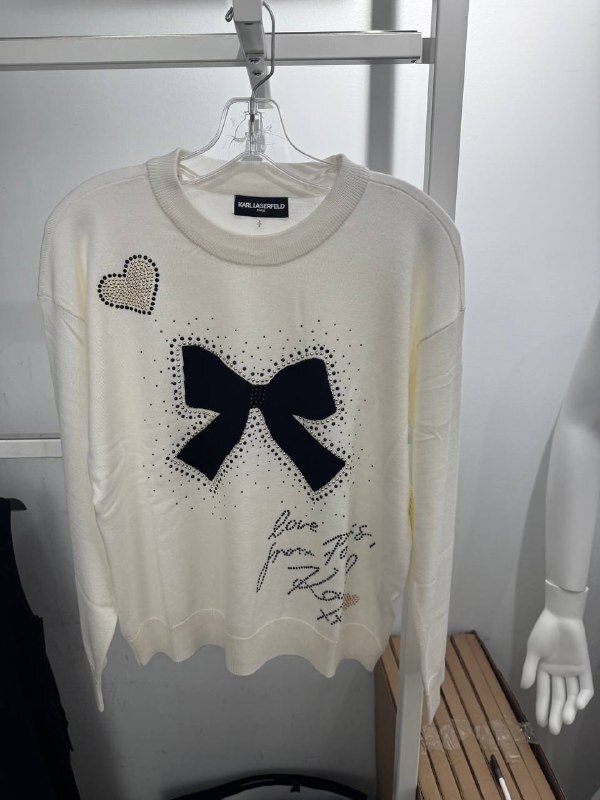 [U] KARL LAGERFELD SOFT WHITE/BLACK WHIMSY BOW SWEATER, L5ZSS766-S8W (UKL58)