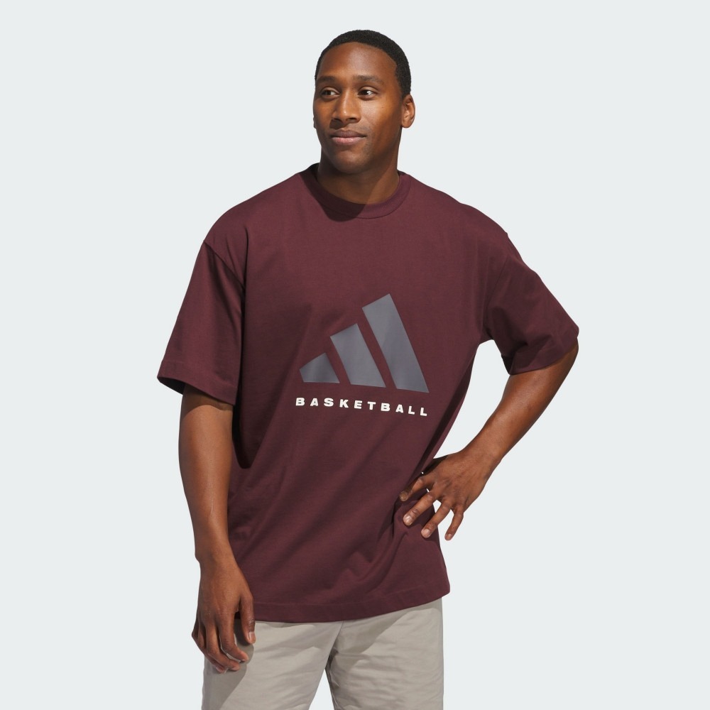 ADIDAS 短T BASKETBALL 酒紅色 寬版 短袖 中性 JD6128