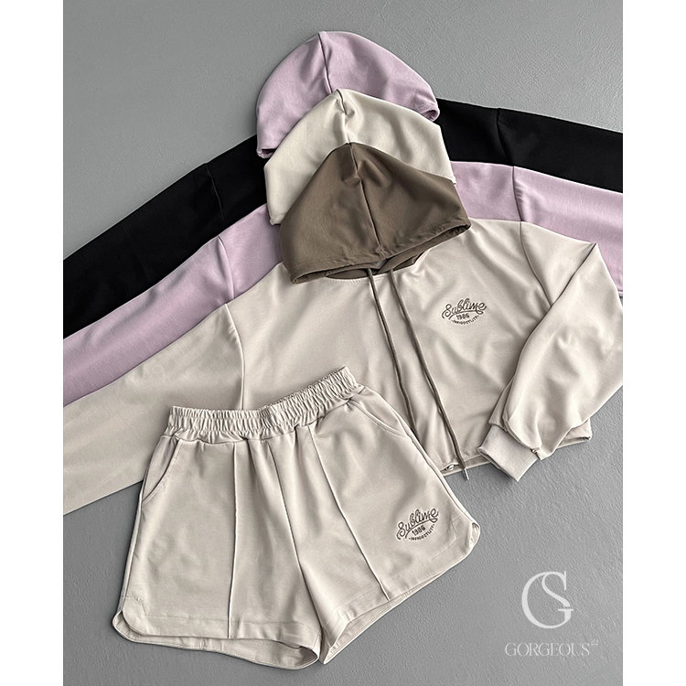 G6102「太空連帽短版衣+車線短褲」