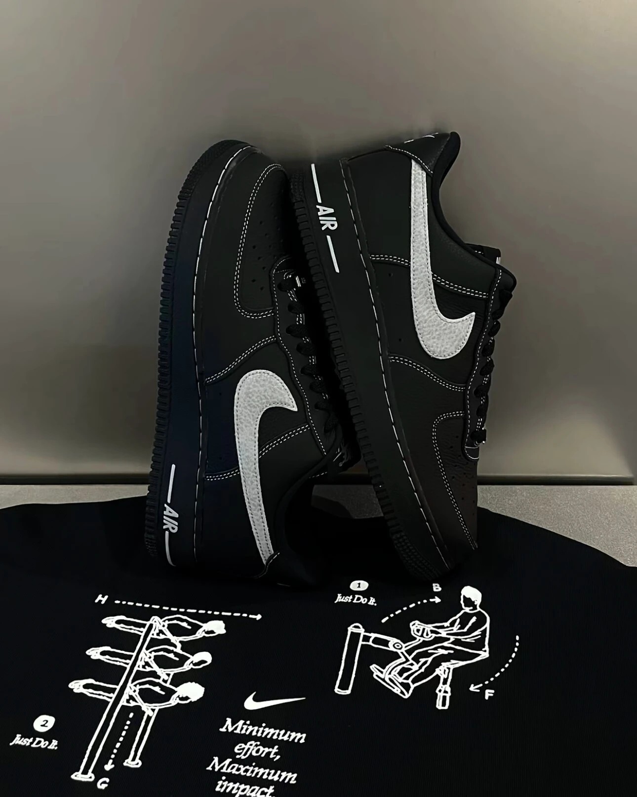 KTQ STORE ‧ NIKE Air Force 1 Low LV8 黑荔枝皮革 灰銀勾 男鞋 HQ2037-006