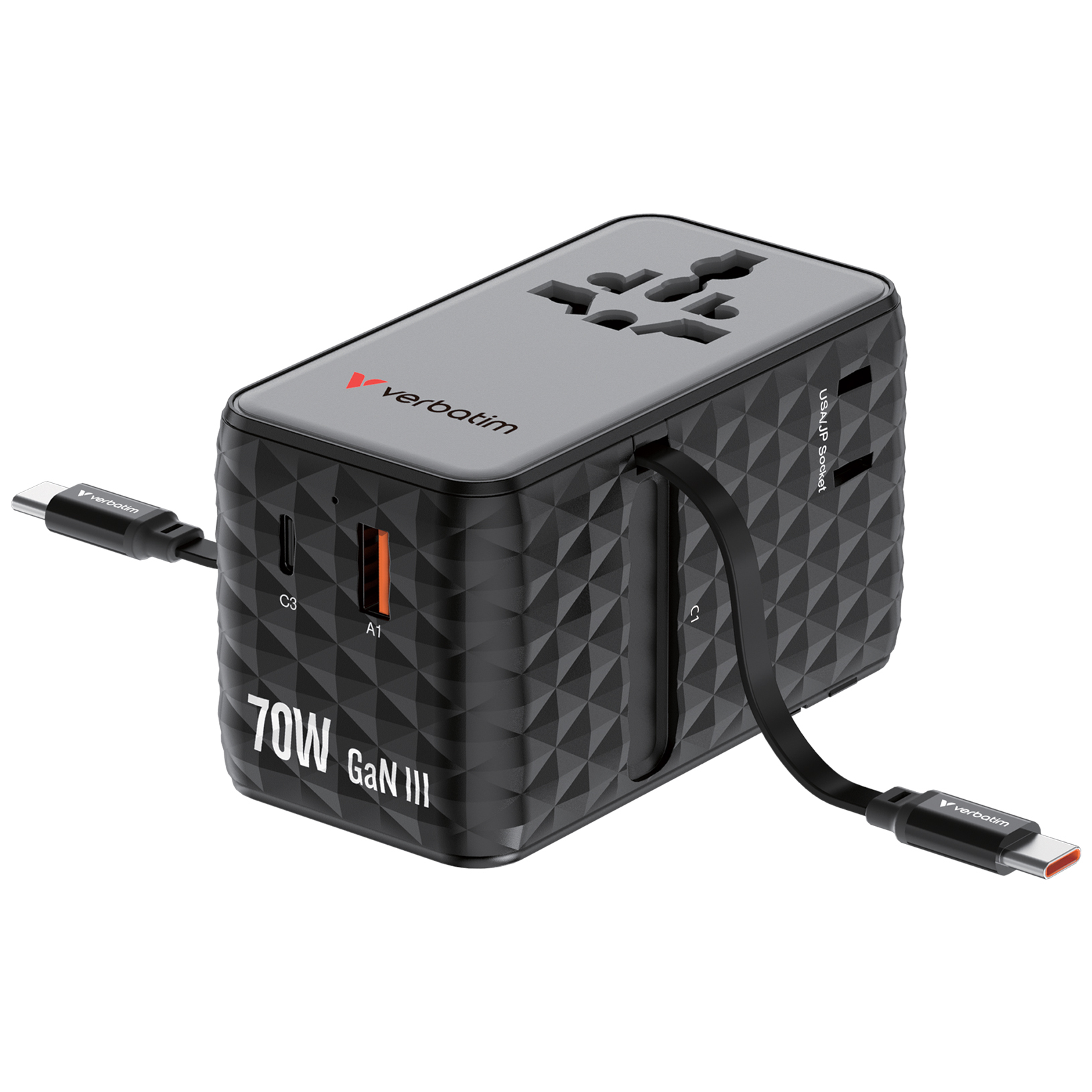 Charge 'n' Travel Diamond 70W 通用旅行轉插(附雙USB-C可伸縮充電線) (CNT-70/2C)