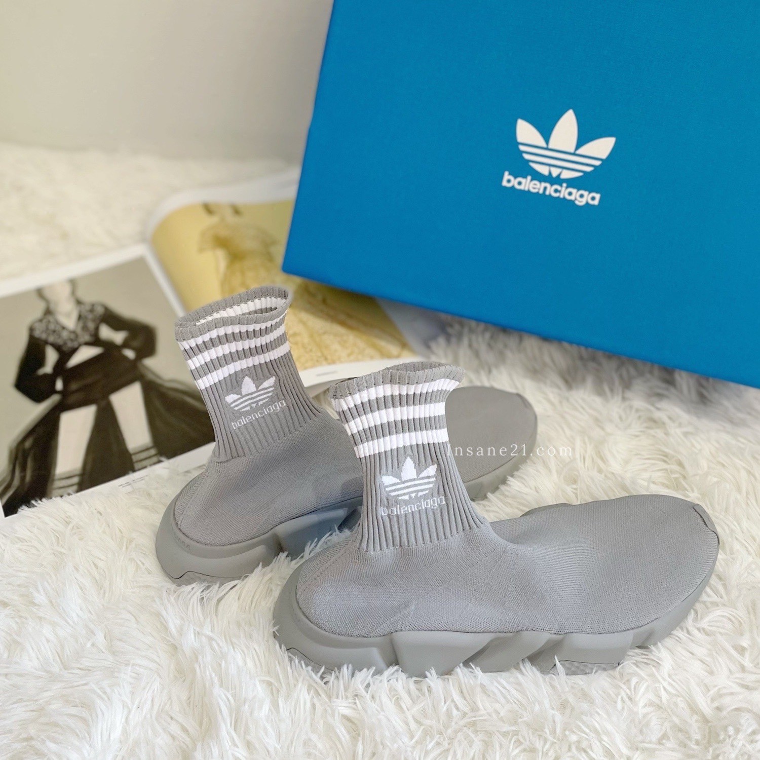 ADIDAS x BALENCIAGA SPEED SNEAKER 灰 白LOGO 襪套鞋 運動 休閒鞋