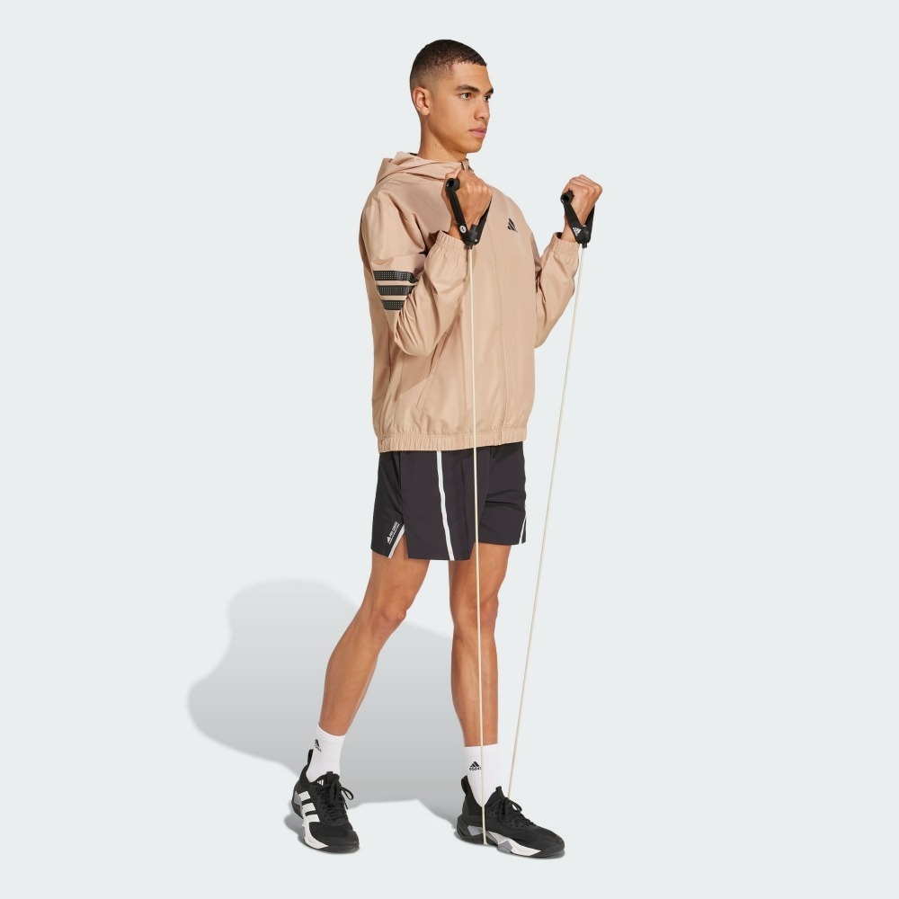 ADIDAS 外套 GYM+3S 奶茶色 運動 連帽 風衣外套 男 JM6751