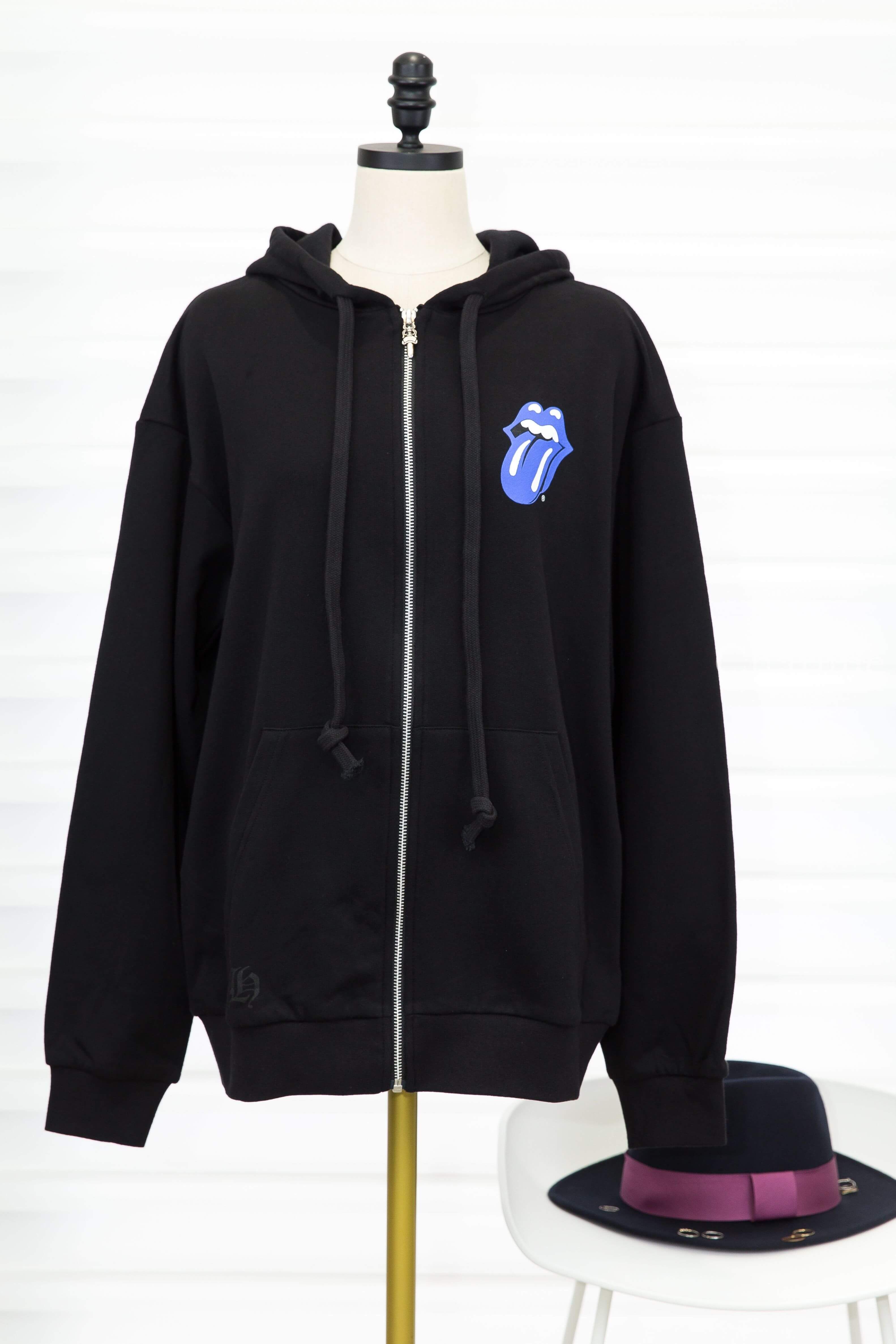 Chrome Hearts Jacket 黑色棉質白色圖騰藍舌頭印花長袖連帽外套-Charline Boutique 精品代購