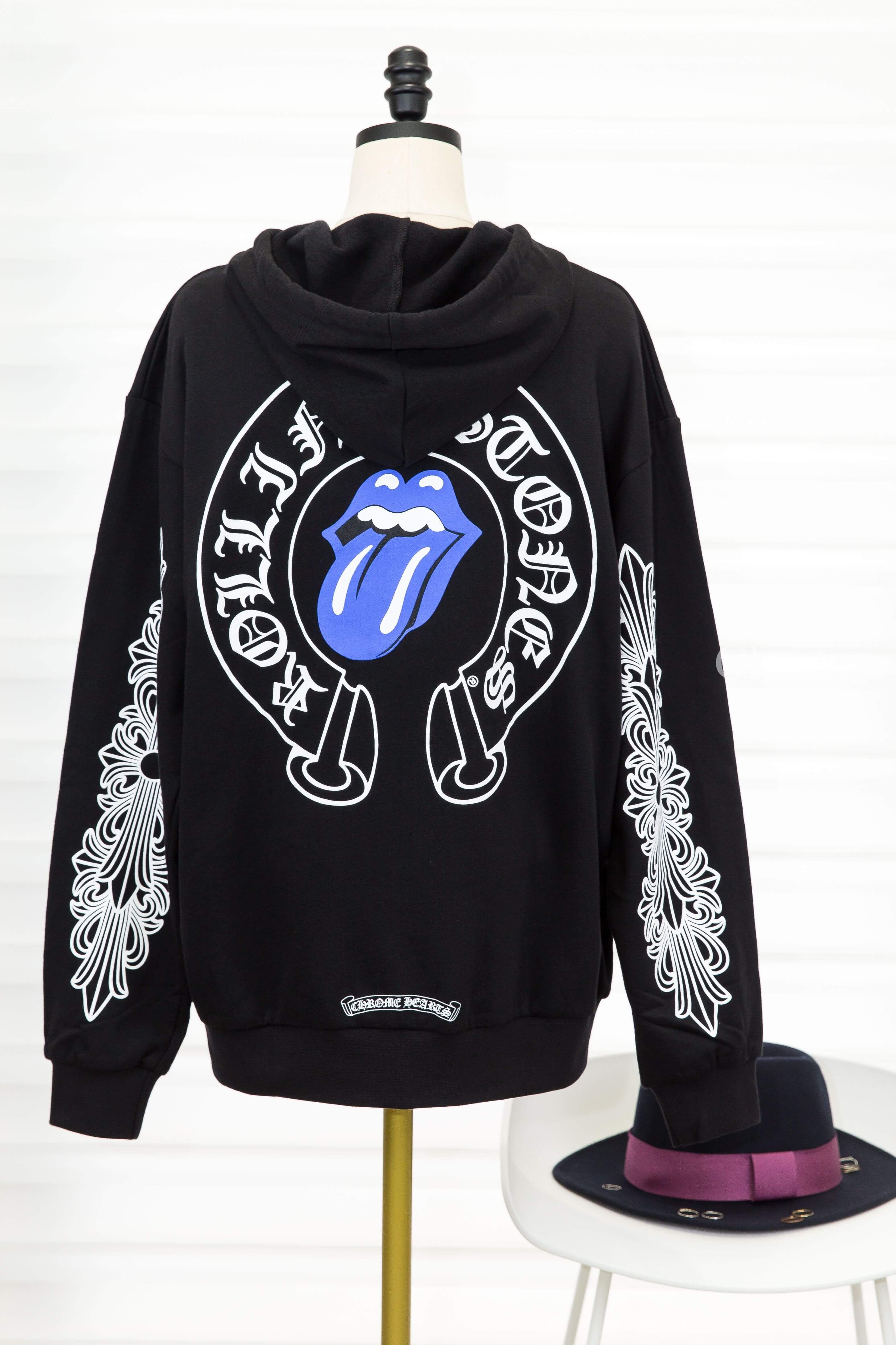Chrome Hearts Jacket 黑色白色圖騰藍舌頭印花連帽拉鍊長袖外套