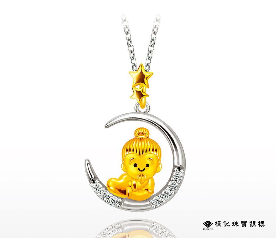 月下老人金銀配墜子+白鋼項鍊