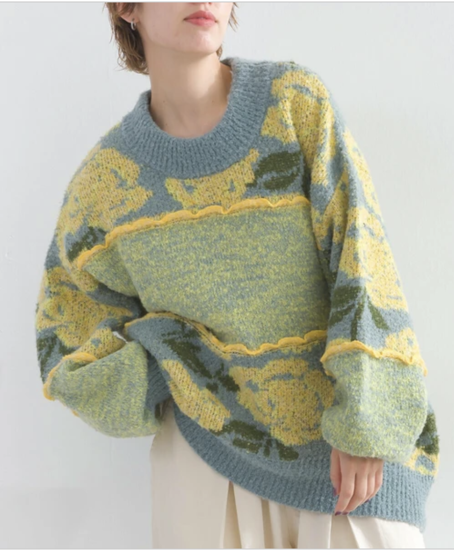 復古風大花卉提花針織上衣（三色入）【日本直送】