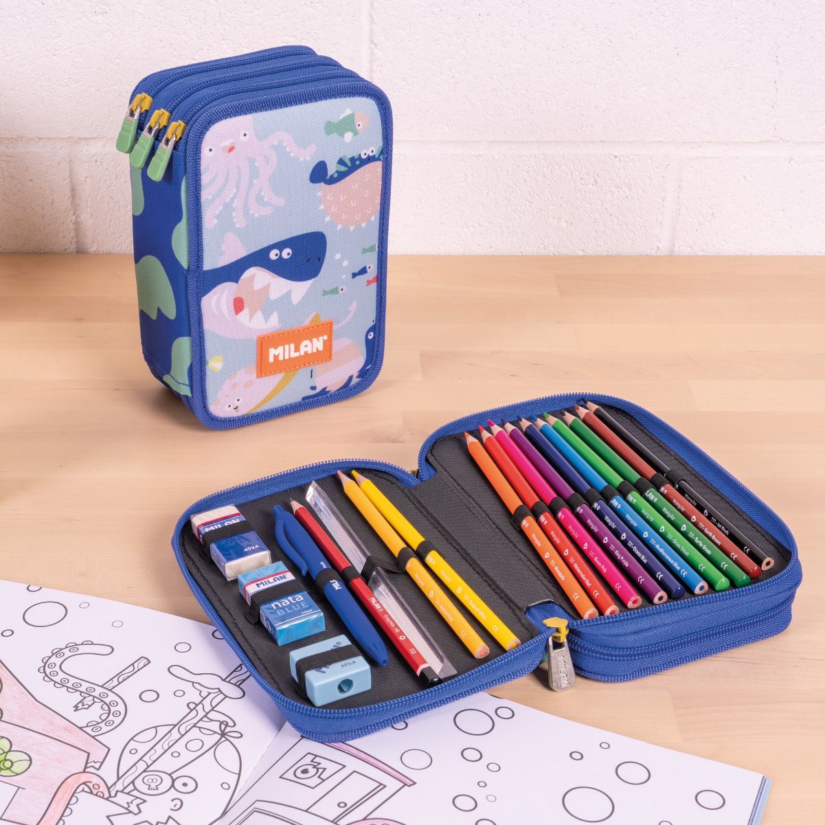 (金屬色鉛筆款)MILAN隨行畫筆袋著走_海洋同樂會(3層式)