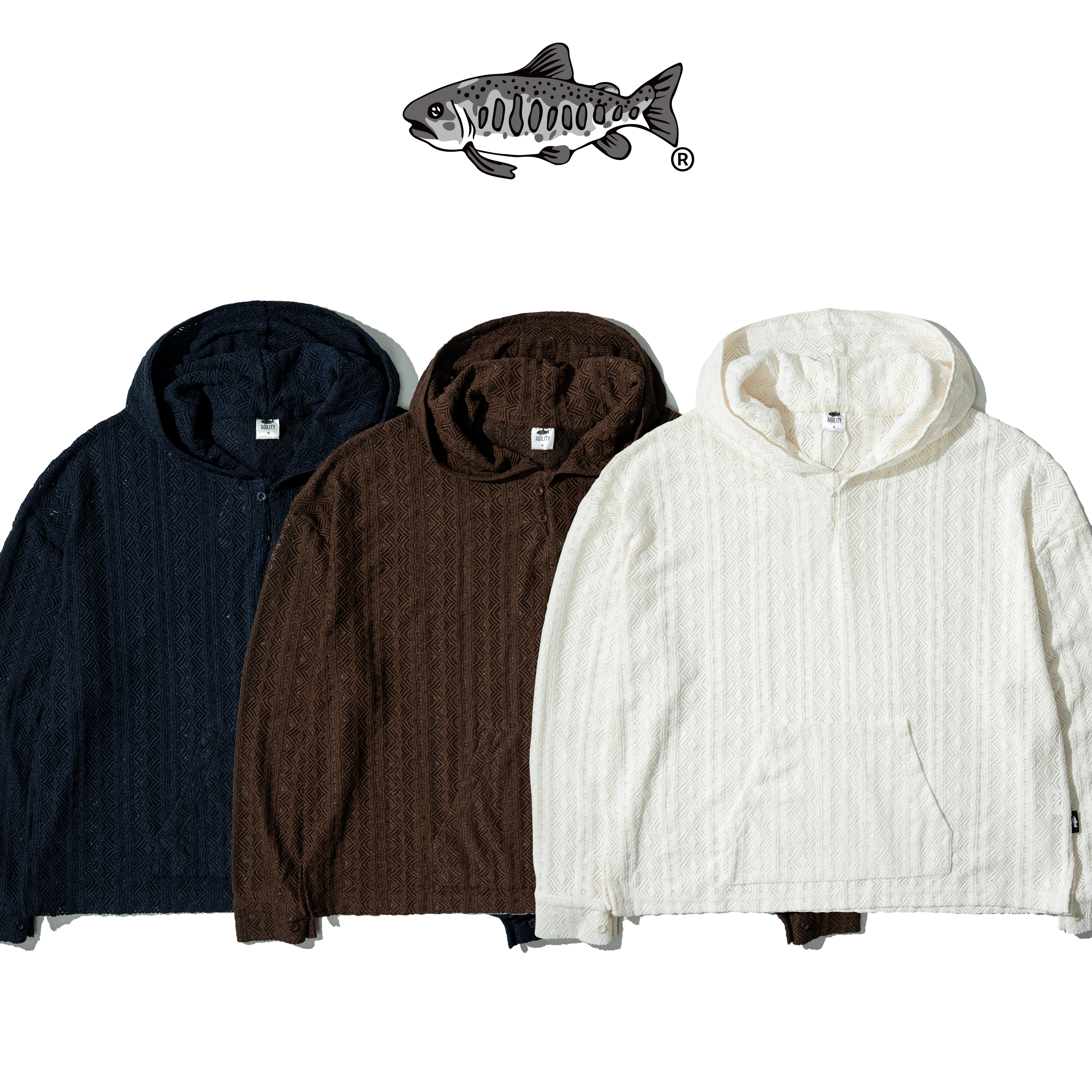 AGILITY Pointelle-Knit Hoodie Shirt 簍空針織 長袖襯衫帽Tee [PH88]