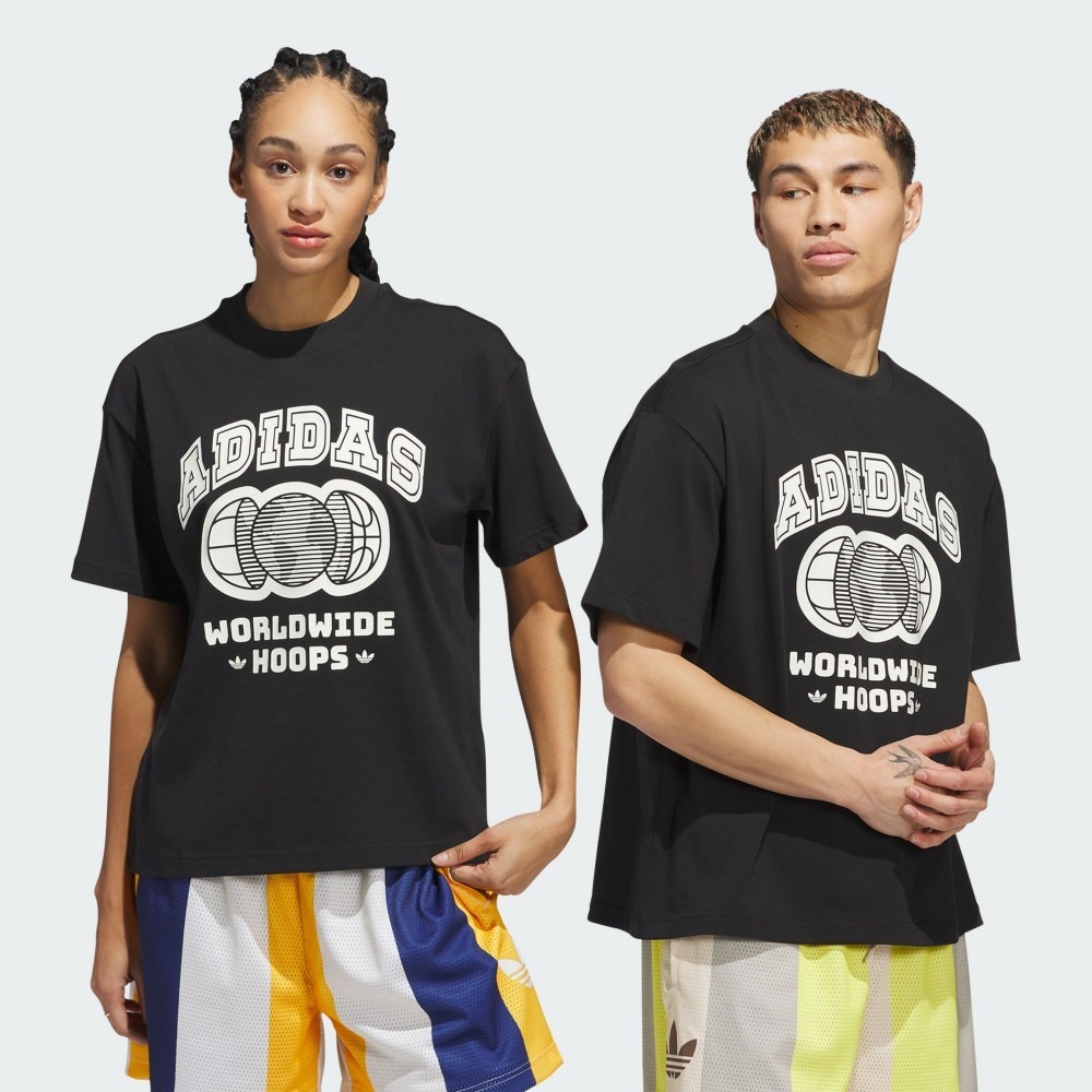 ADIDAS 短T WORLDWIDE HOOPS 黑色 白LOGO 短袖 中性 JP2104