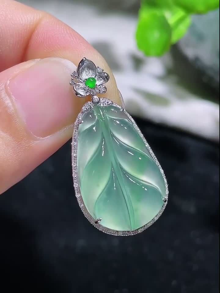 翡翠高冰飄綠花葉子,天然翡翠A玉, 緬甸玉, Jade, Jadeite