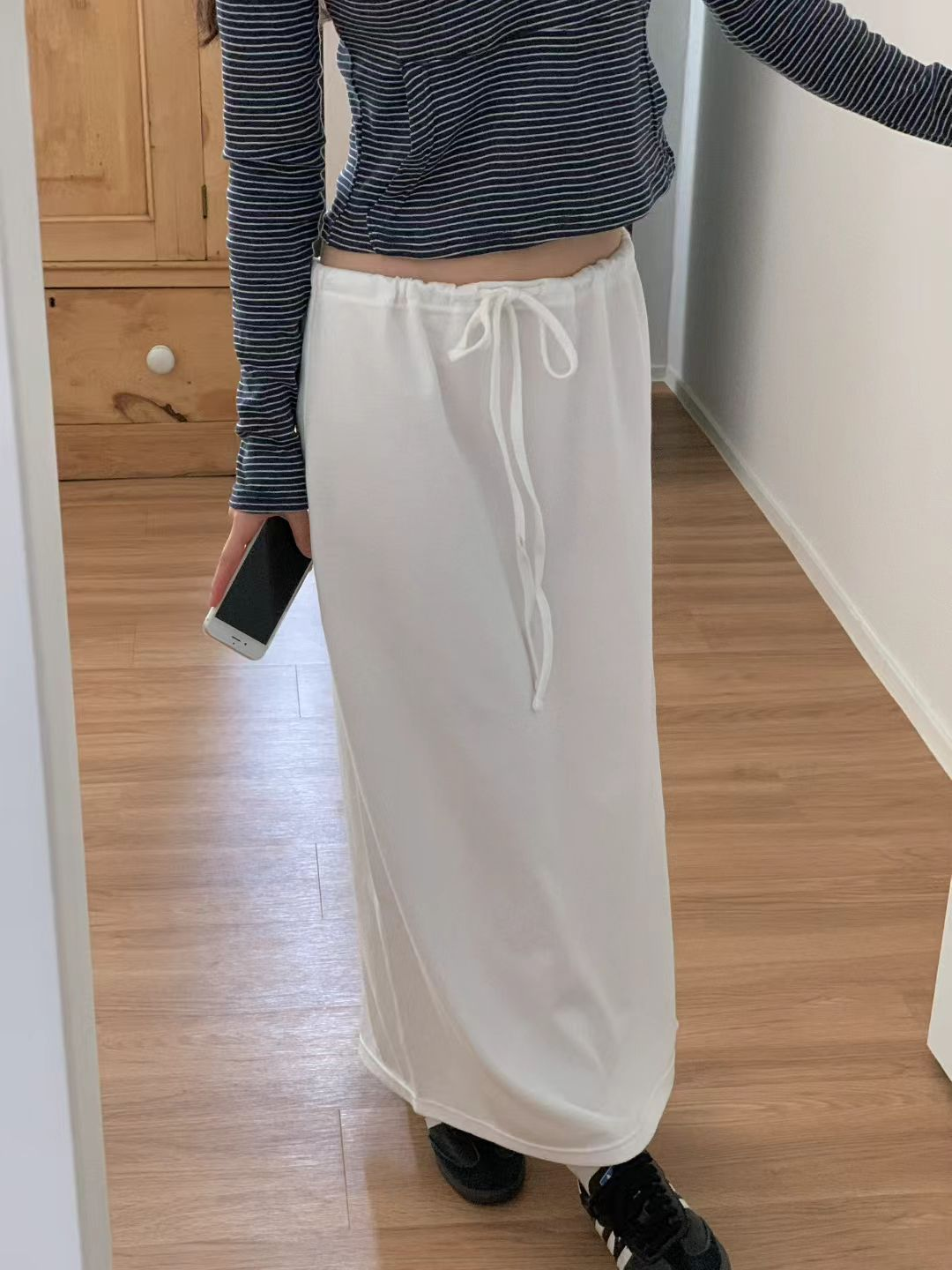 綁繩直筒半裙(白色)