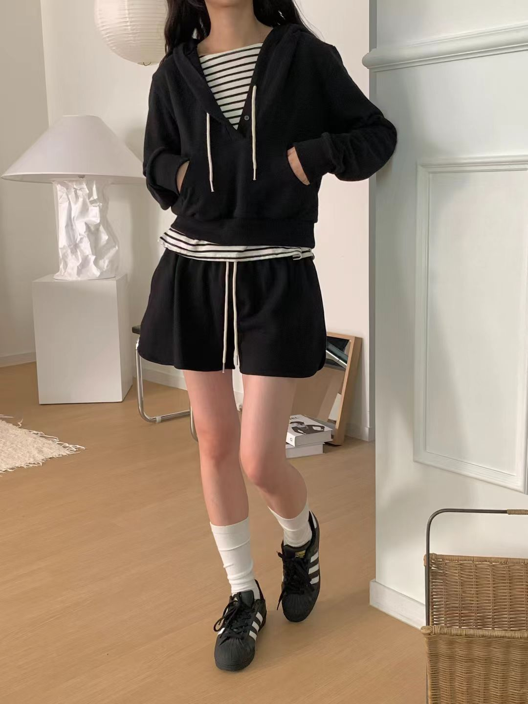 衛衣短褲套裝(黑色)