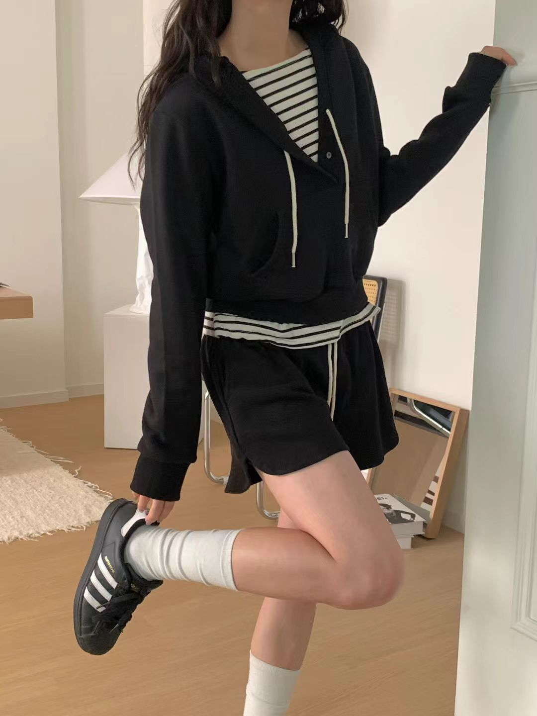 衛衣短褲套裝(黑色)