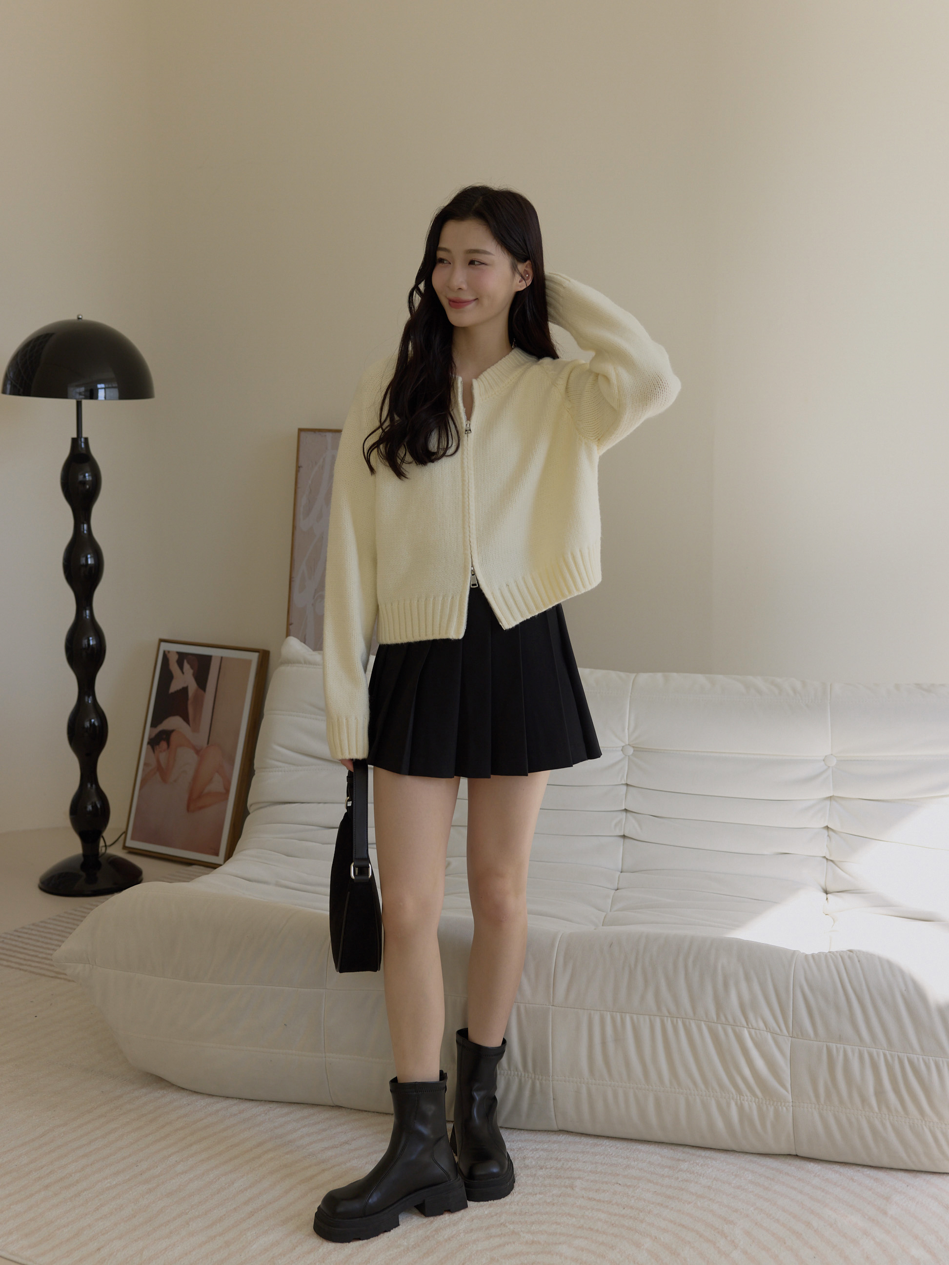 簡約雙拉鍊針織上衣