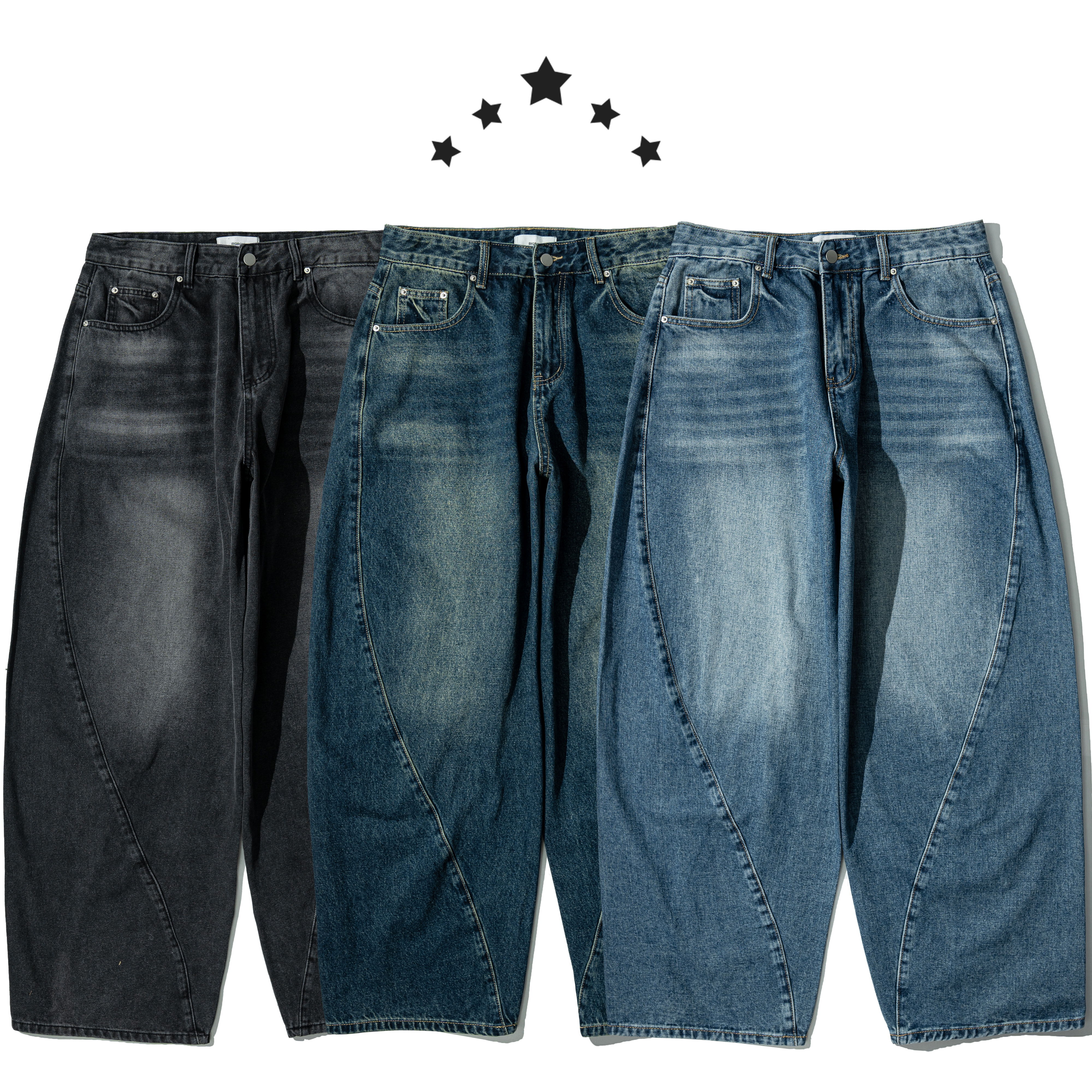 Curved Wide Leg Jeans 彎刀闊腿 水洗牛仔長褲 [B-2568]