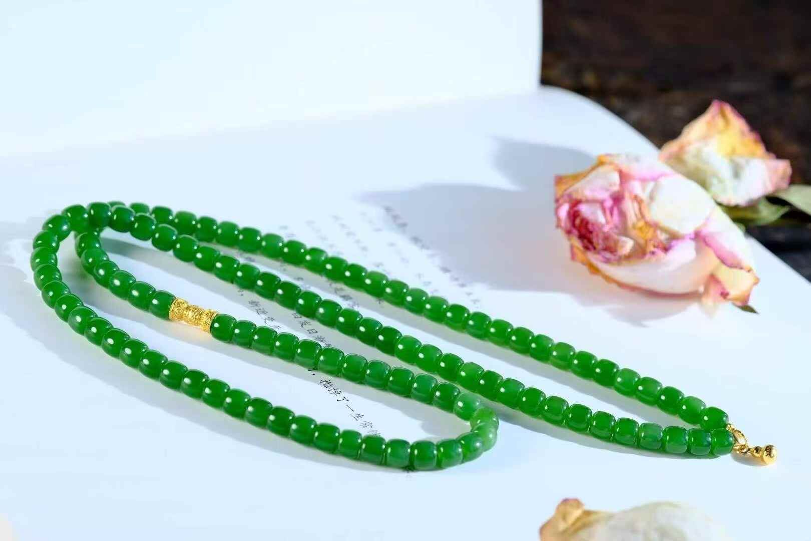 97725 和田玉陽綠碧玉項鏈 (5-6mm直徑)