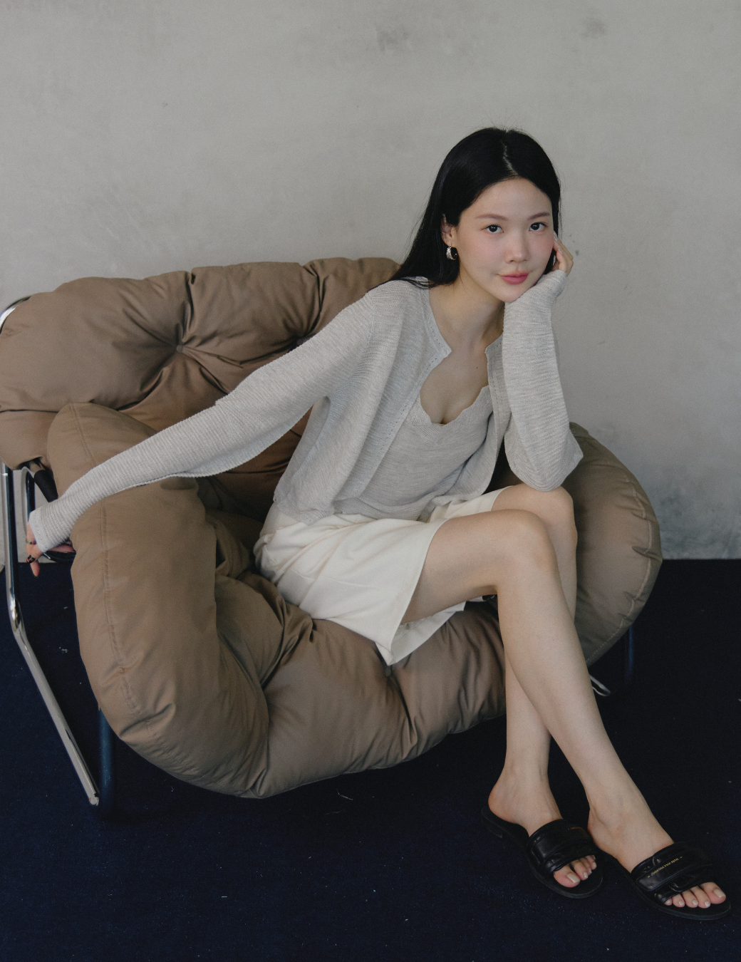 竹節紋針織背心套裝（淺灰色/3尺寸）