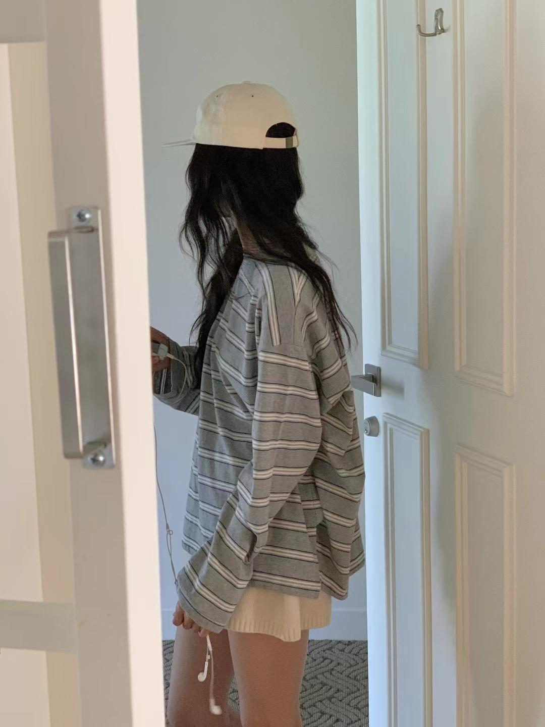 粗幼間圓領薄長袖(灰色)