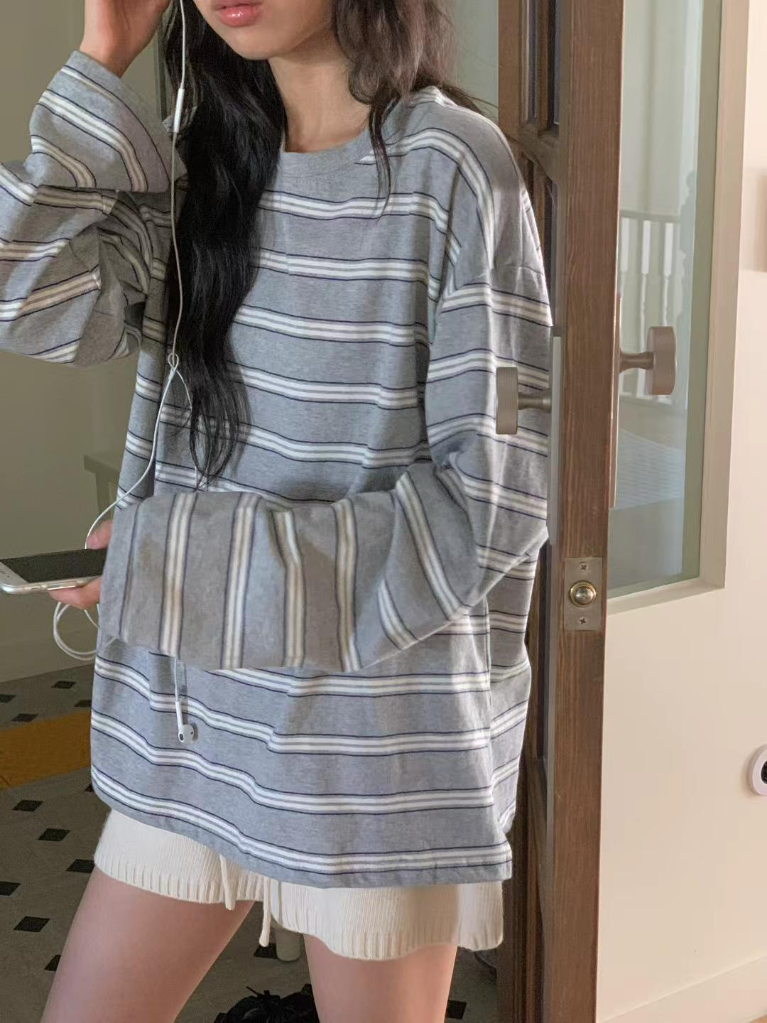 粗幼間圓領薄長袖(灰色)