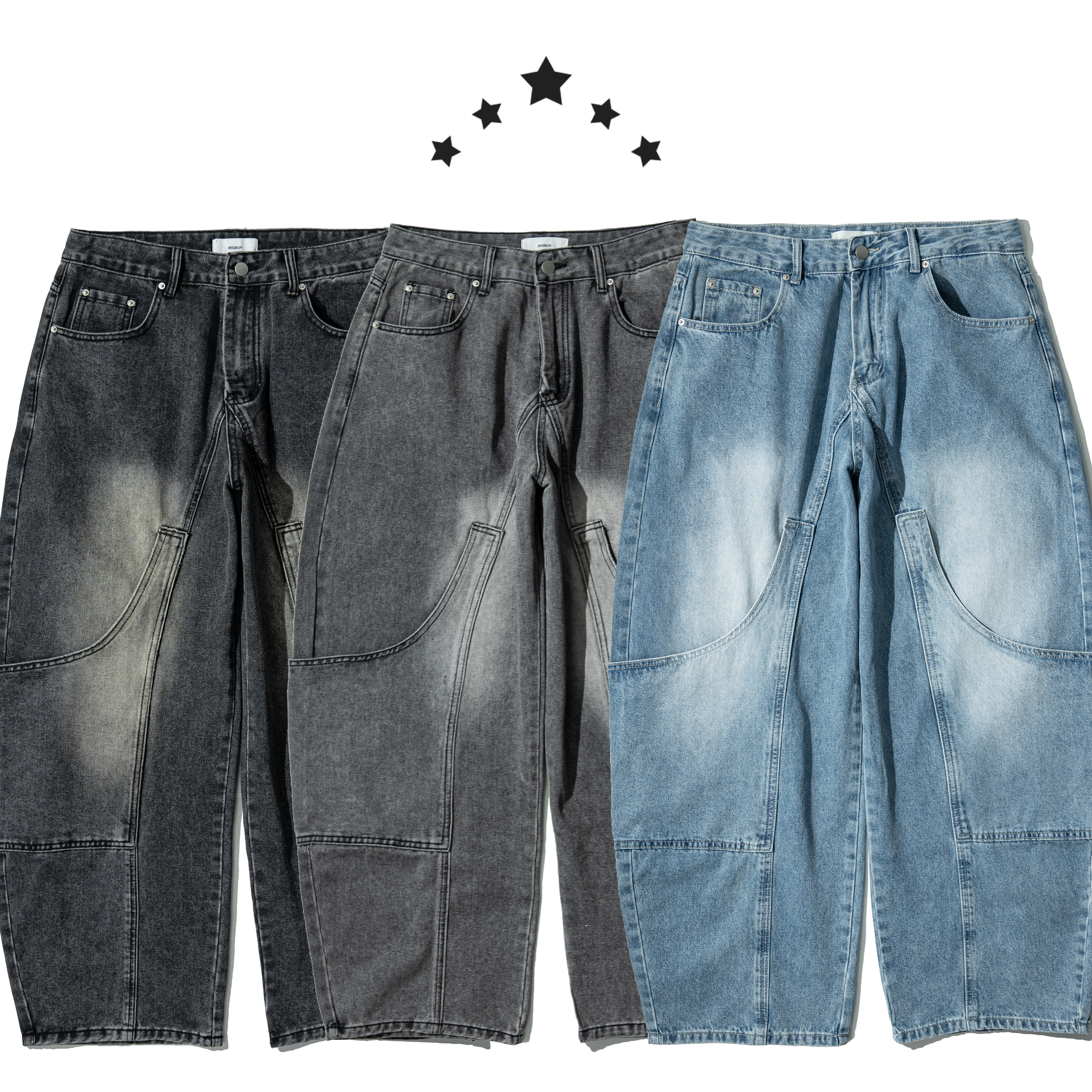 Multi Pocket Wide Leg Jeans 多口袋 闊腿 水洗牛仔長褲 [B-2569]