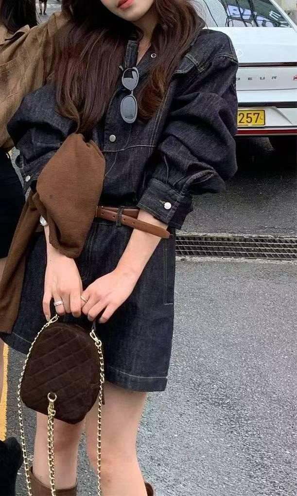 牛仔長袖連身裙