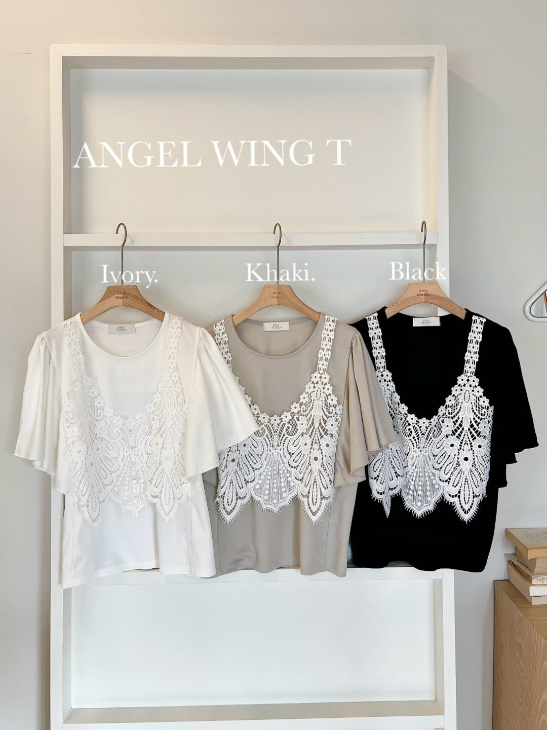 AS5005 假兩件鈎花蕾絲圓領Tee