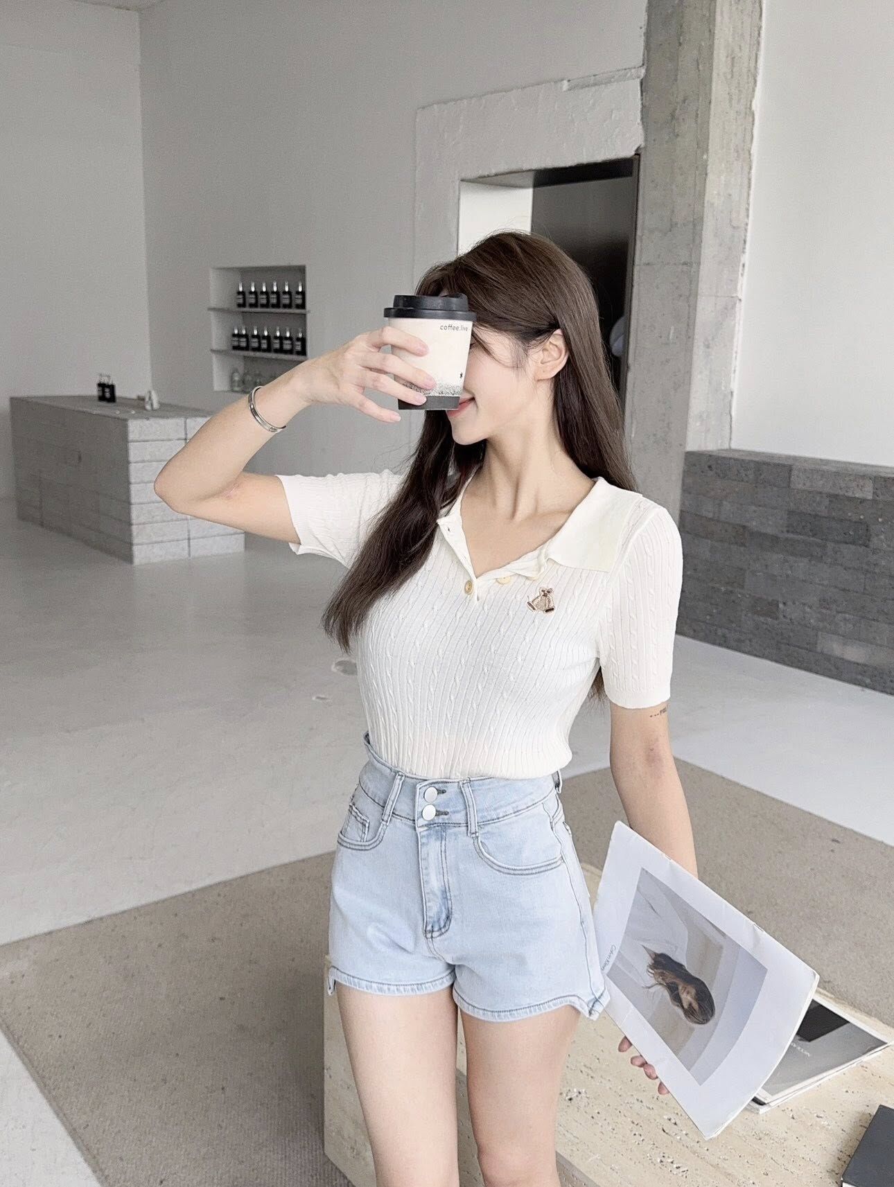 💜 日常百搭彈性雙鈕挖腿牛仔短褲