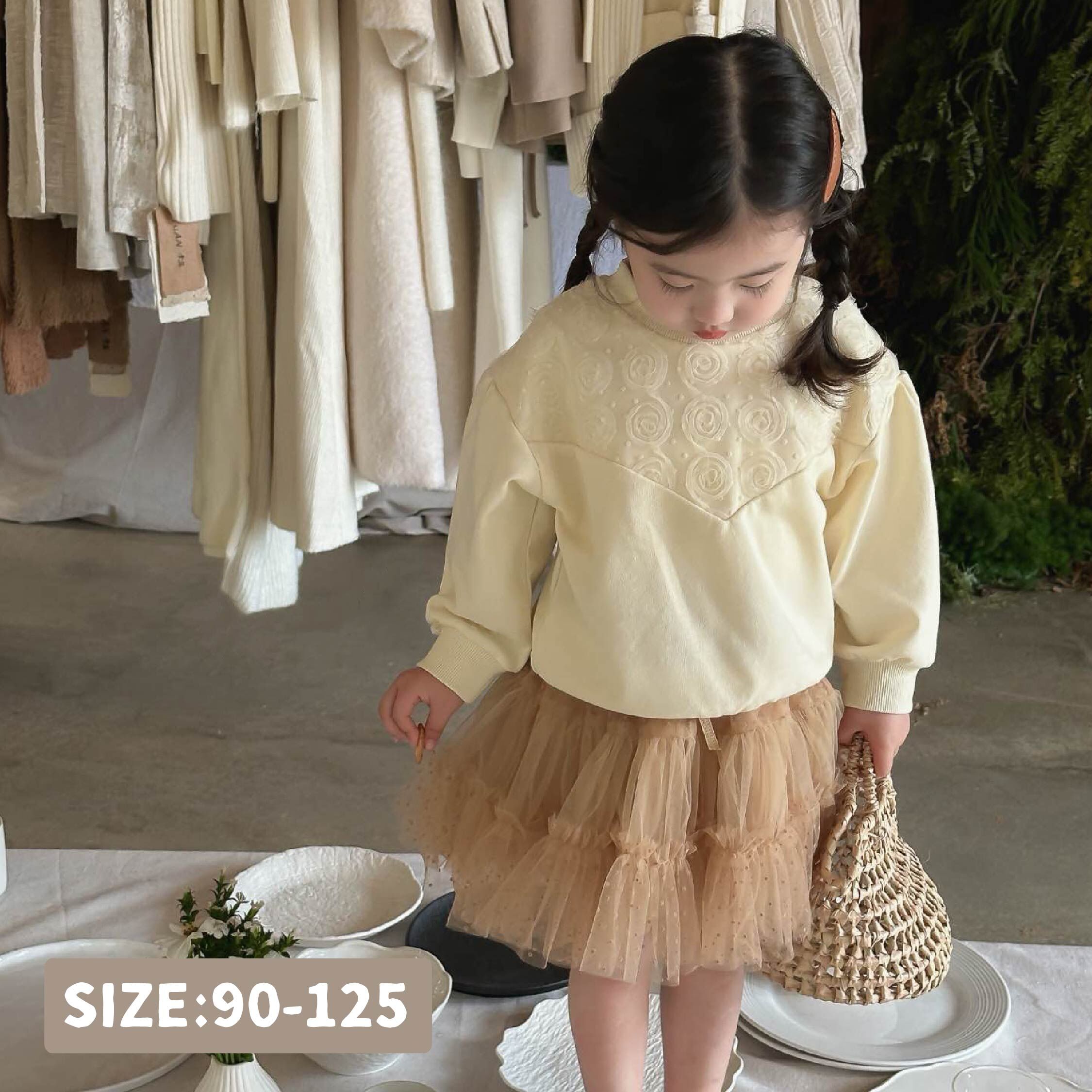 【H45281】浪漫薄紗玫瑰舒適圓領上衣＊二色