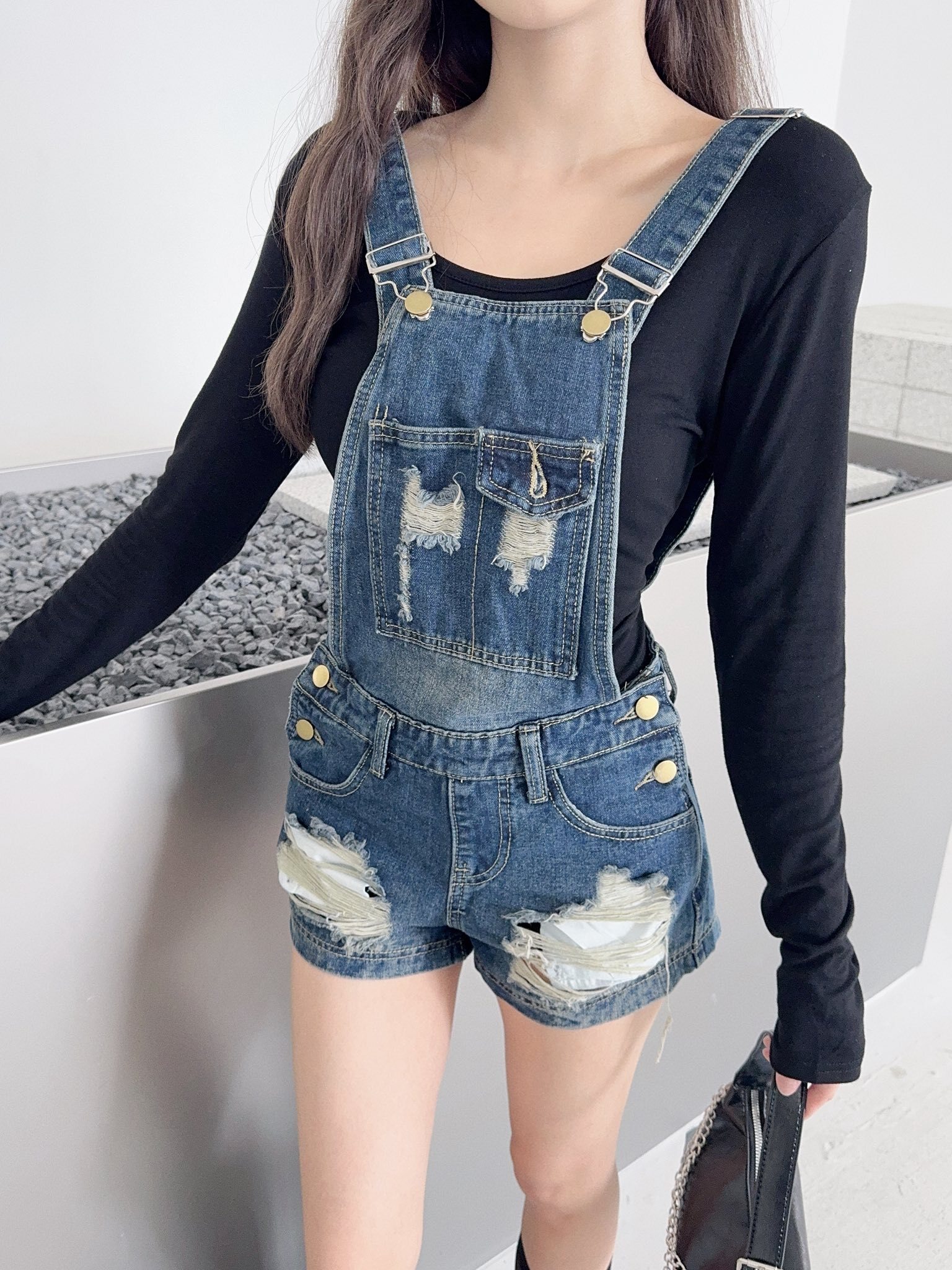 💜 復古辣妹牛仔吊帶褲套裝