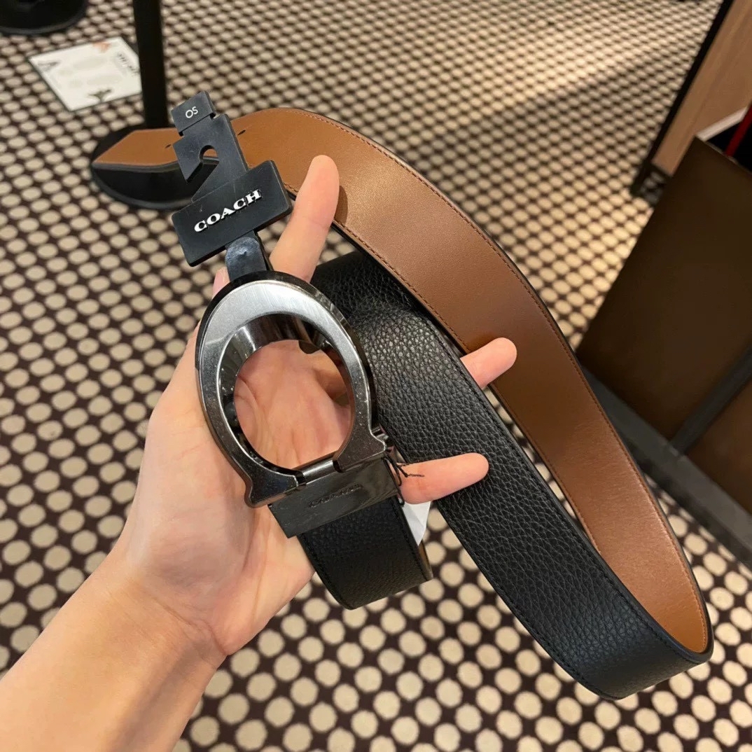 代購-COACH 針扣大C暗扣 牛皮 皮帶 男款 黑色
