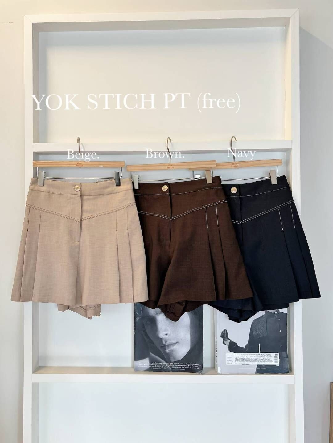 AS5013 高腰拼邊壓褶短裙褲