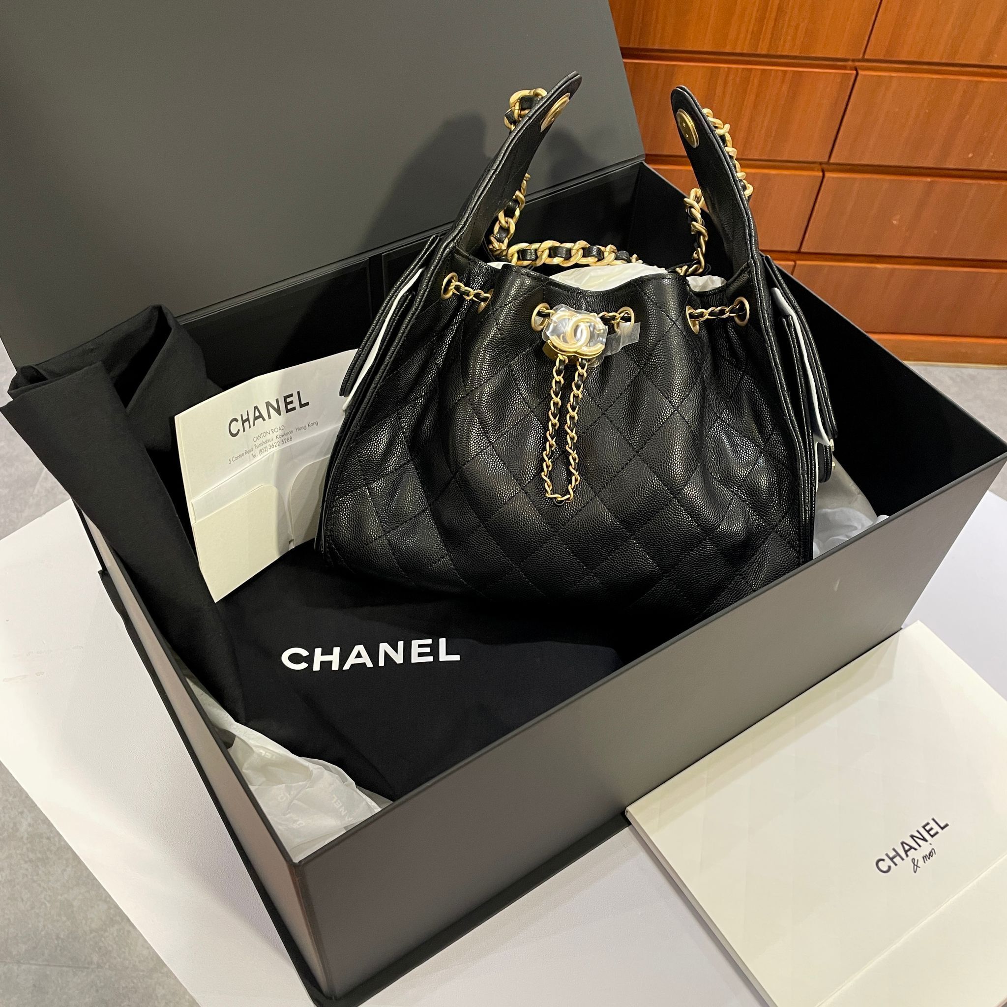 全新CHANE 25 BAG HOBO AS5293 黑色荔枝皮金扣 #25B #小號 #BRAND NEW #香榭站正品