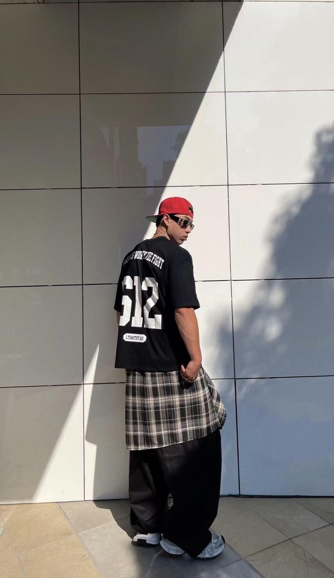 《K》格紋層次打摺寬褲