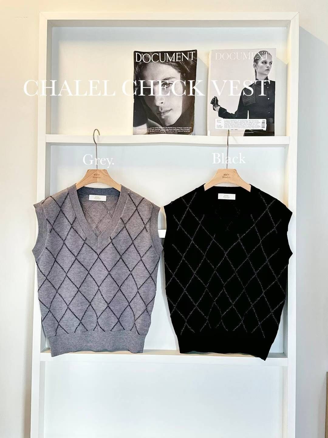 AS5016 V領菱格針織背心馬甲