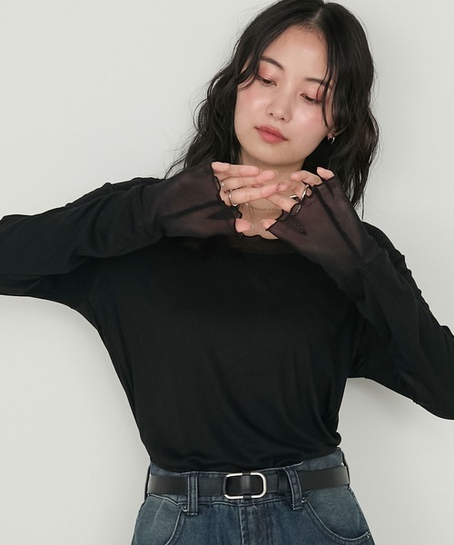 日本🇯🇵連線 Forksy 荷葉捲邊袖長袖T 透膚拼接 荷葉邊 內搭 多層次 長袖 打底 5色(任買兩件711免運)/預購